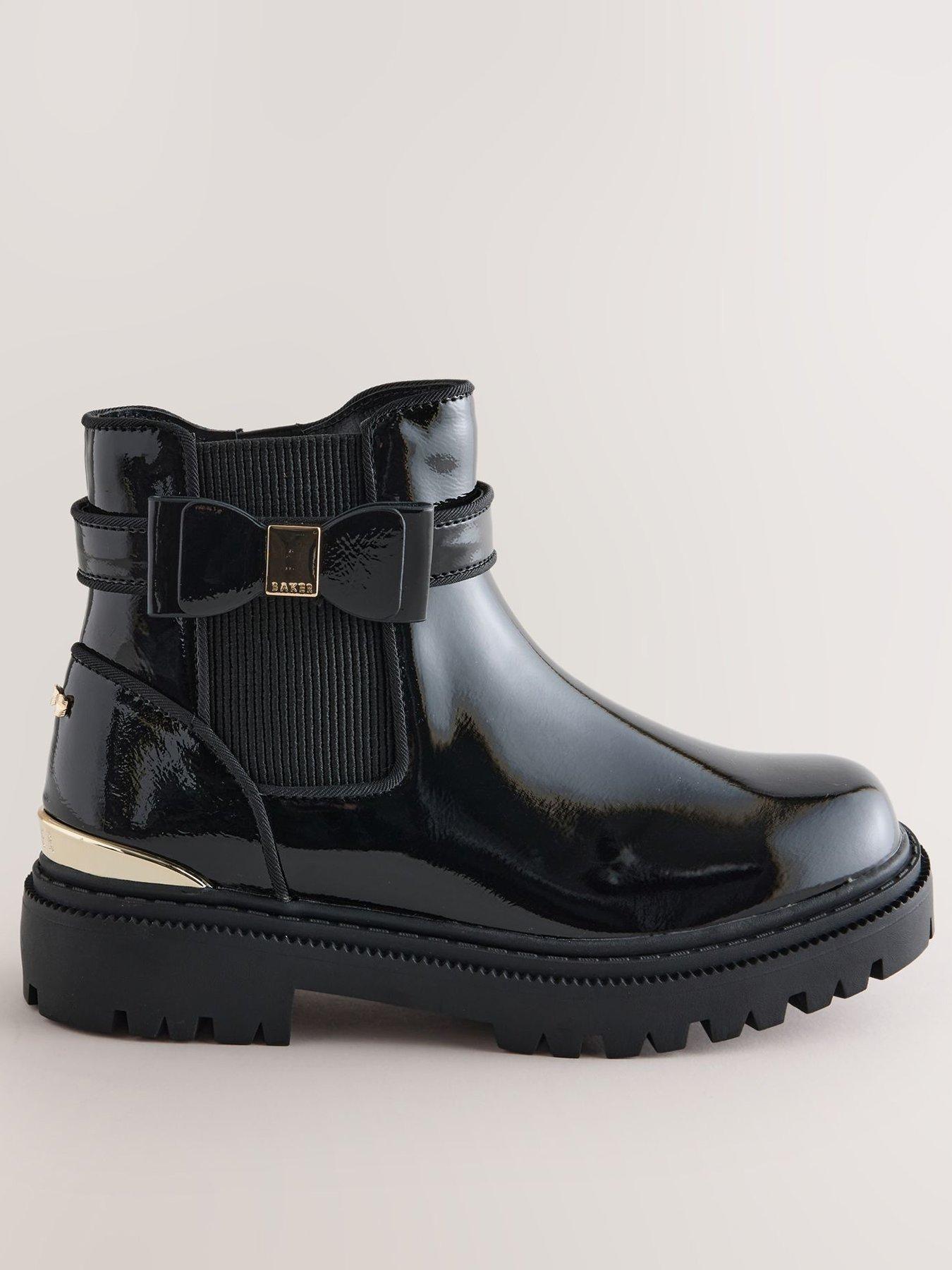 Image 1 of 7 of Baker by Ted Baker Girls Patent-Look Chunky Sole Chelsea Boots - Black