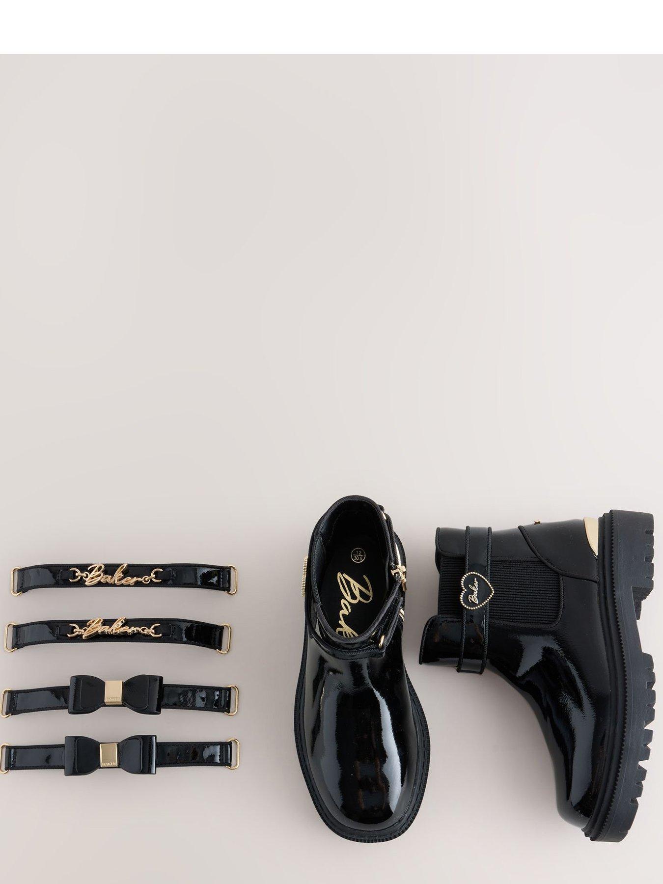 Image 4 of 7 of Baker by Ted Baker Girls Patent-Look Chunky Sole Chelsea Boots - Black
