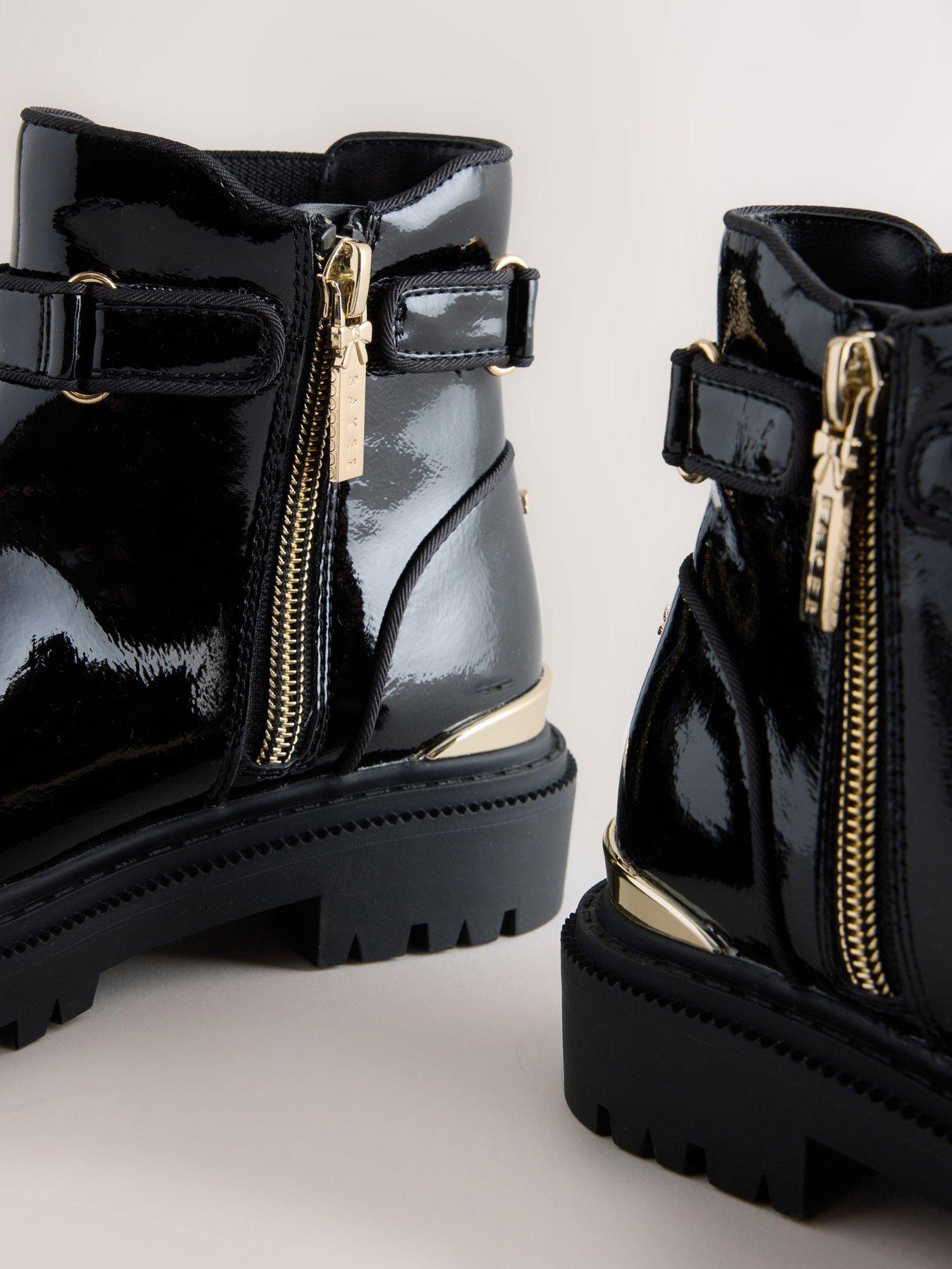 Image 7 of 7 of Baker by Ted Baker Girls Patent-Look Chunky Sole Chelsea Boots - Black