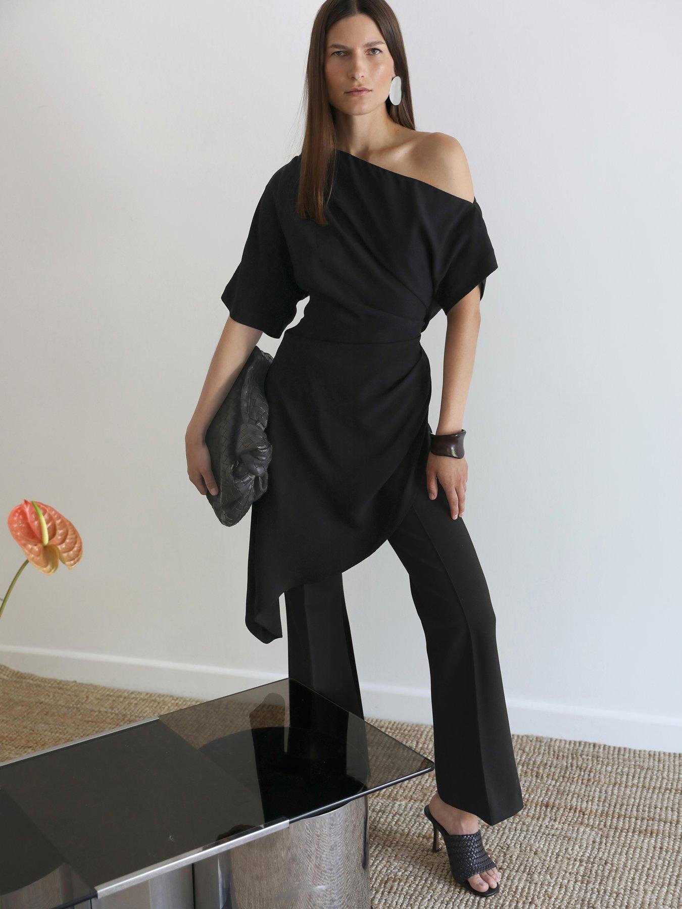 Image 1 of 3 of Vi.ve.re Deone Draped One Shoulder Asymmetric Top - Black
