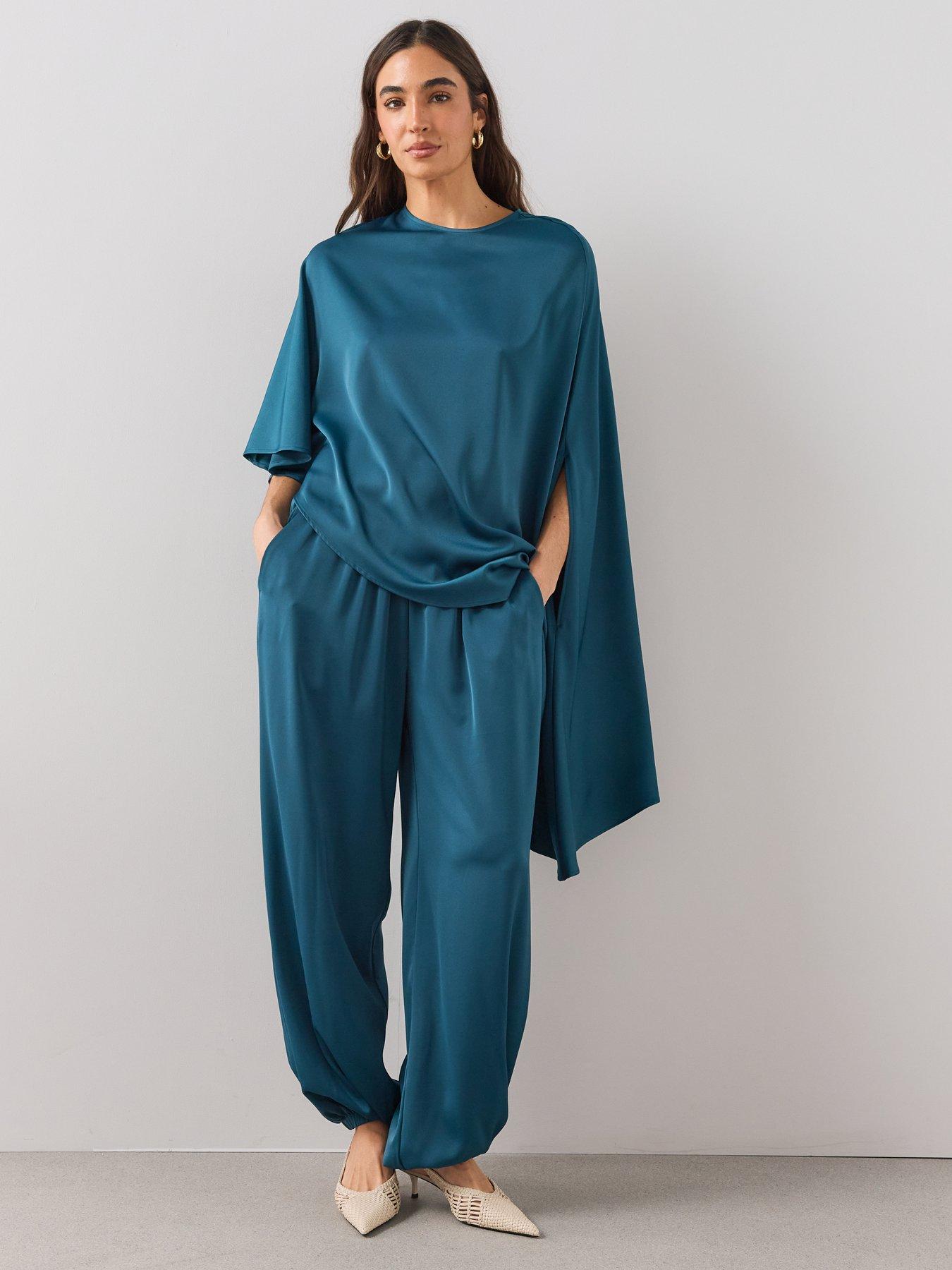 Image 6 of 6 of The Very Collection Womens Satin Drape Cape Sleeve Blouse - Teal