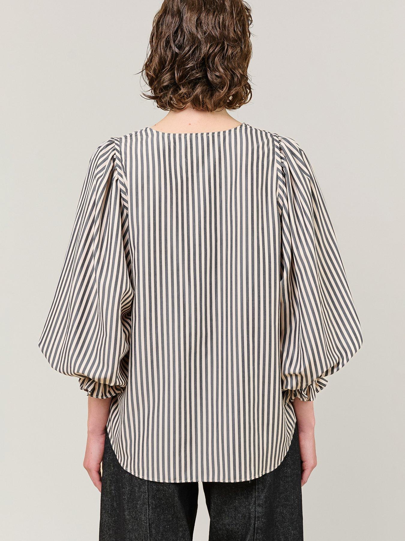 Image 2 of 2 of Vi.ve.re Womens V-Neck Stripe Balloon Sleeve Blouse - Black
