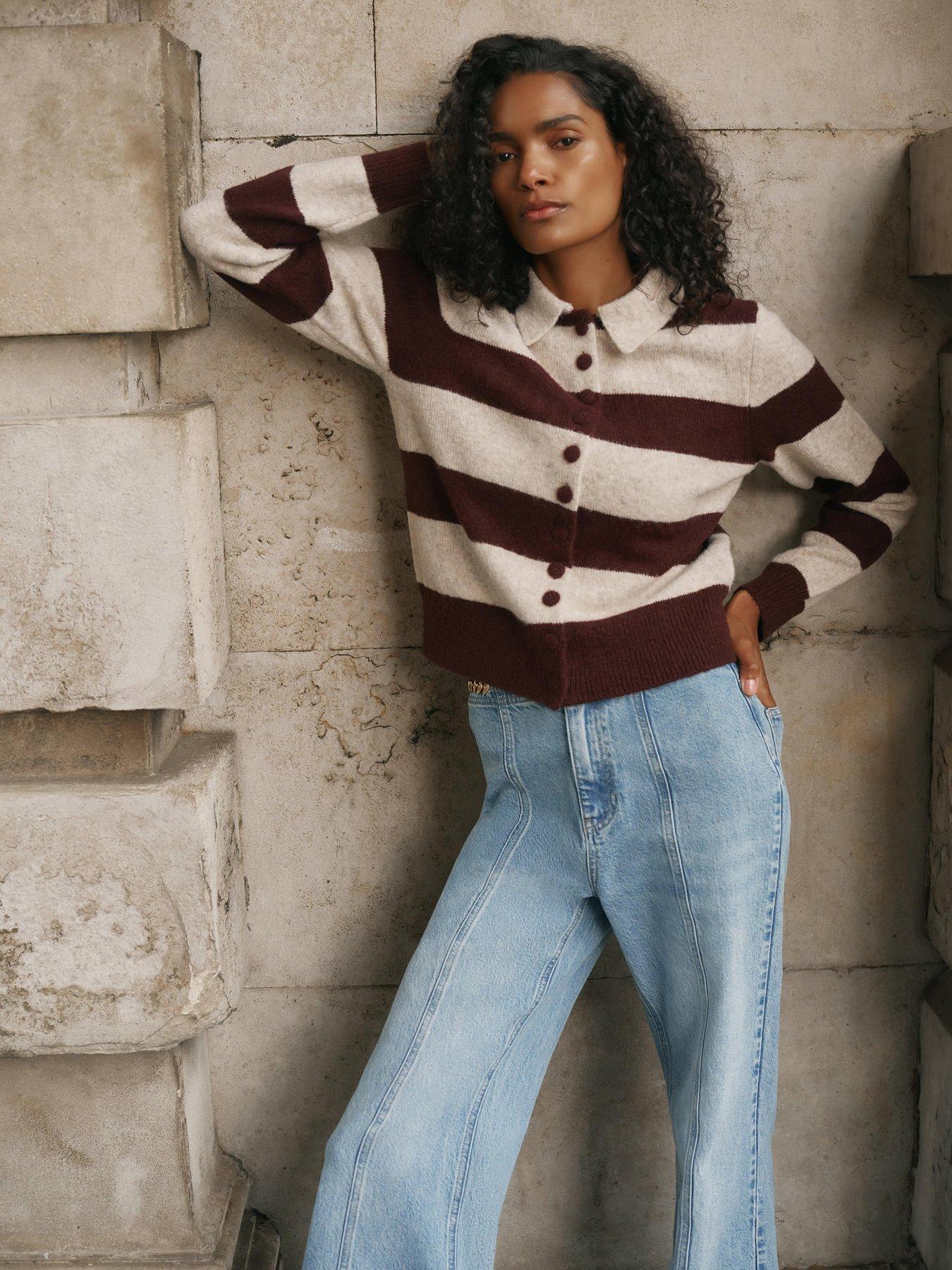 Mint Velvet Neutral Stripe Knit Jumper - Cream
