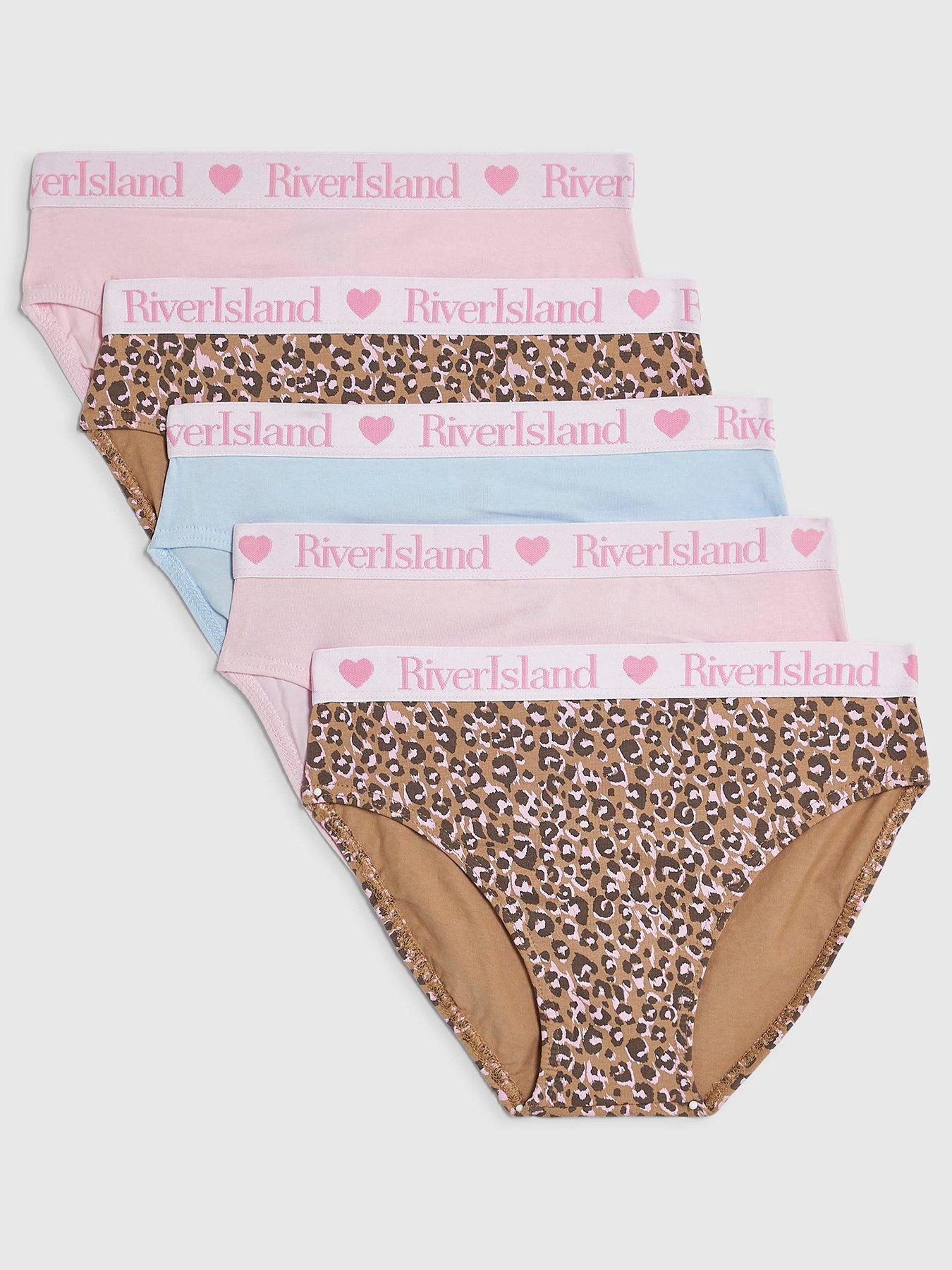 Image 1 of 3 of River Island Girls Leopard Print Pack Of 5 Briefs - Brown
