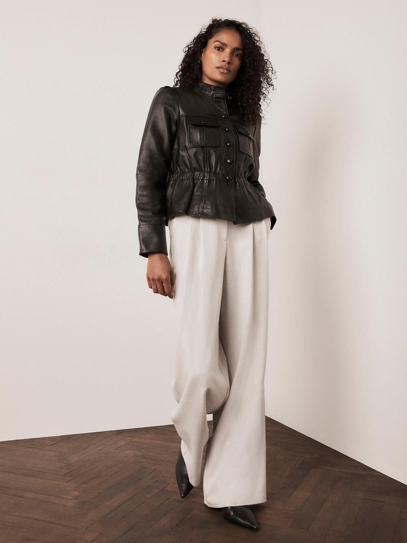 Image 2 of 6 of Mint Velvet Leather Peplum Jacket - Black