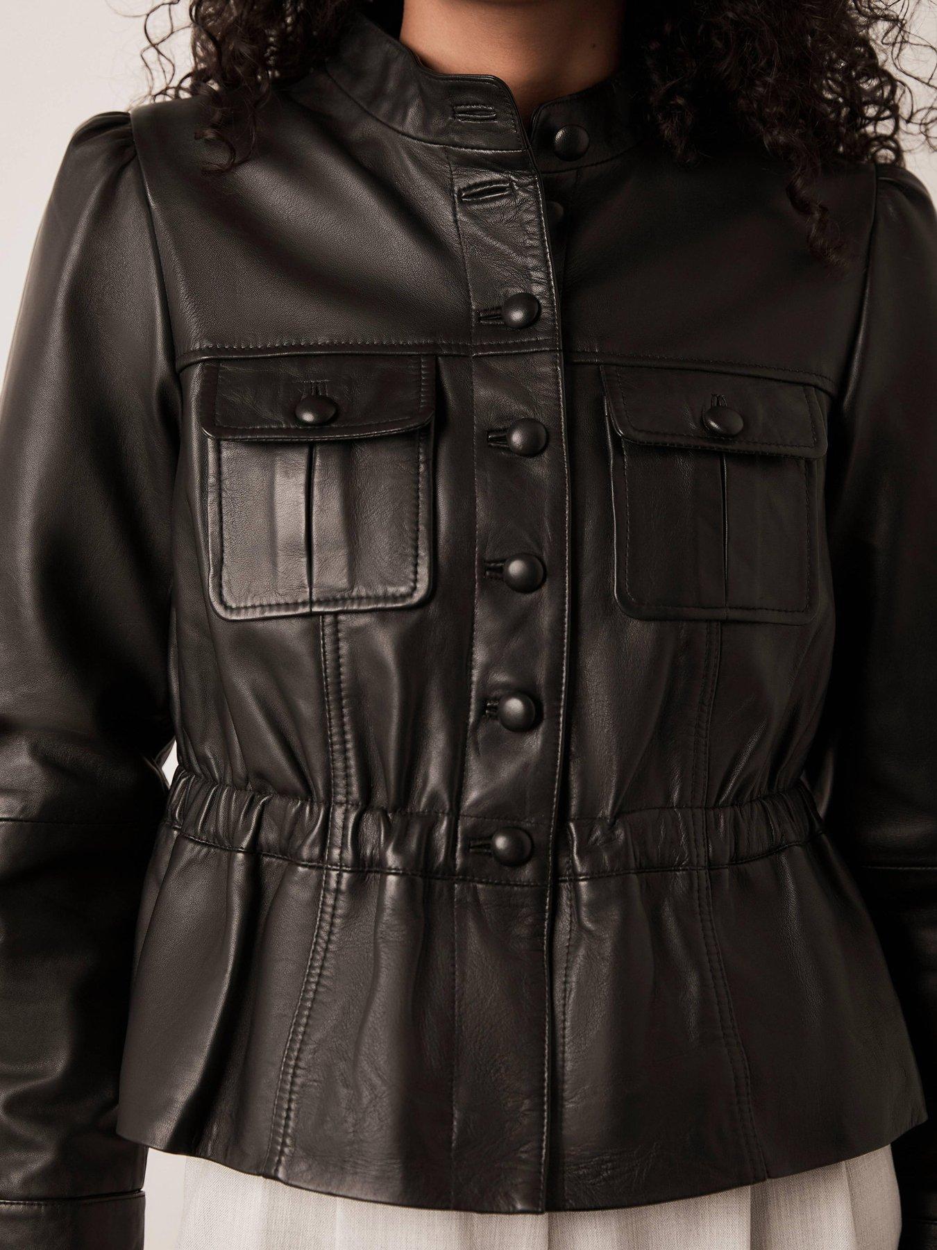 Image 4 of 6 of Mint Velvet Leather Peplum Jacket - Black