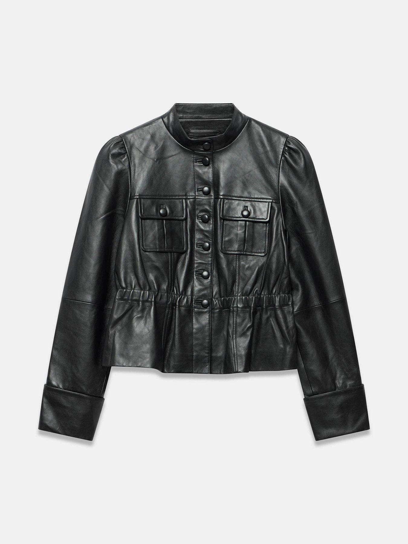 Image 5 of 6 of Mint Velvet Leather Peplum Jacket - Black