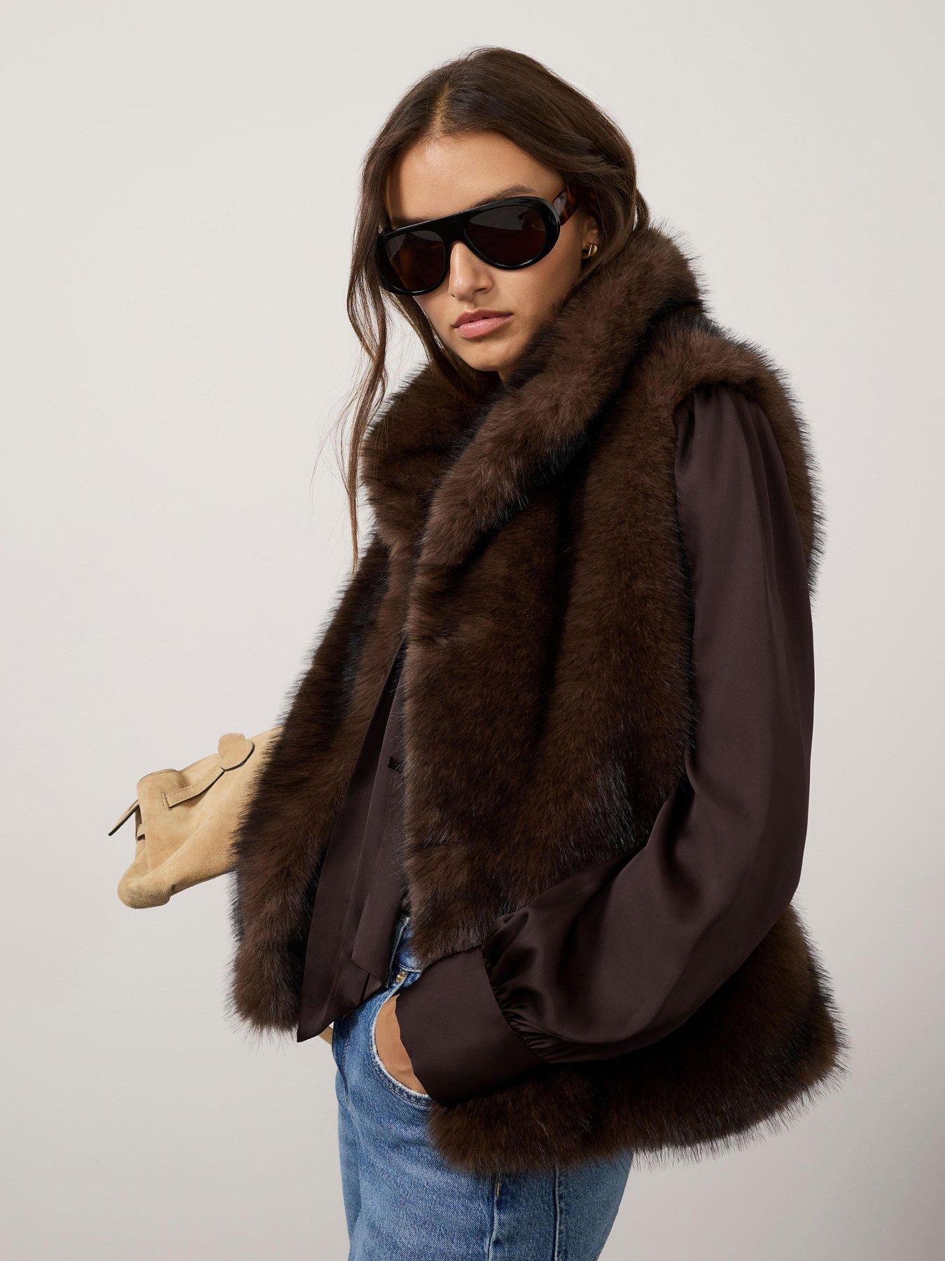 Image 1 of 6 of Mint Velvet Faux Fur Gilet - Brown
