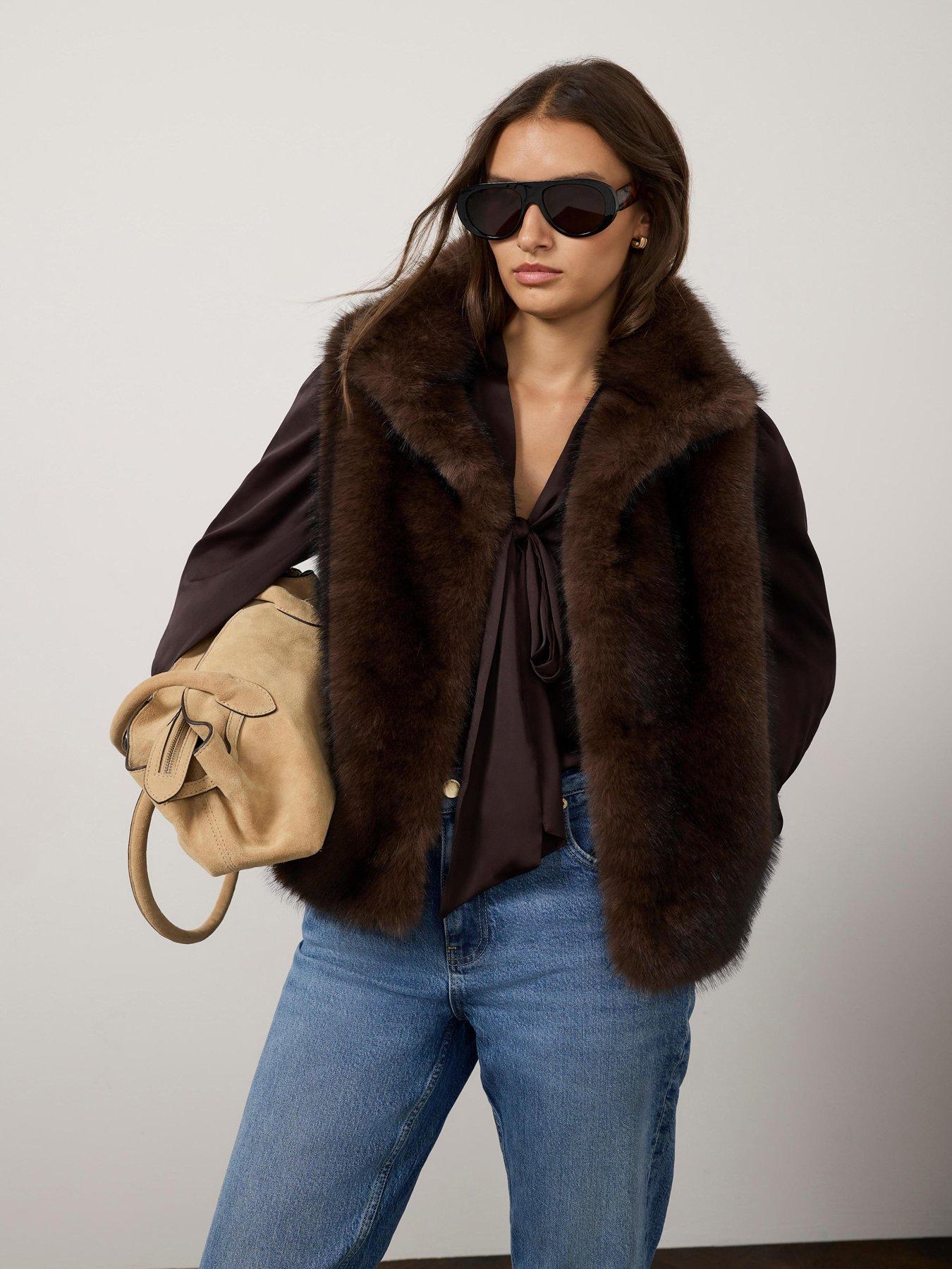 Image 2 of 6 of Mint Velvet Faux Fur Gilet - Brown