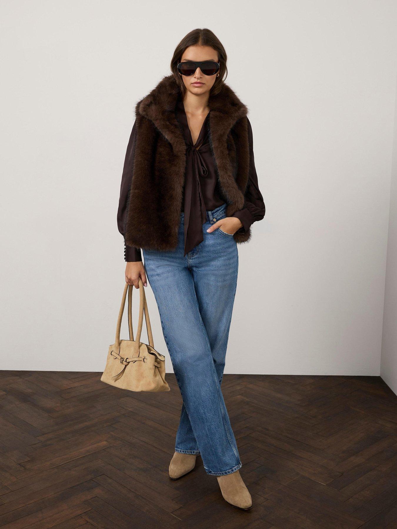 Image 3 of 6 of Mint Velvet Faux Fur Gilet - Brown