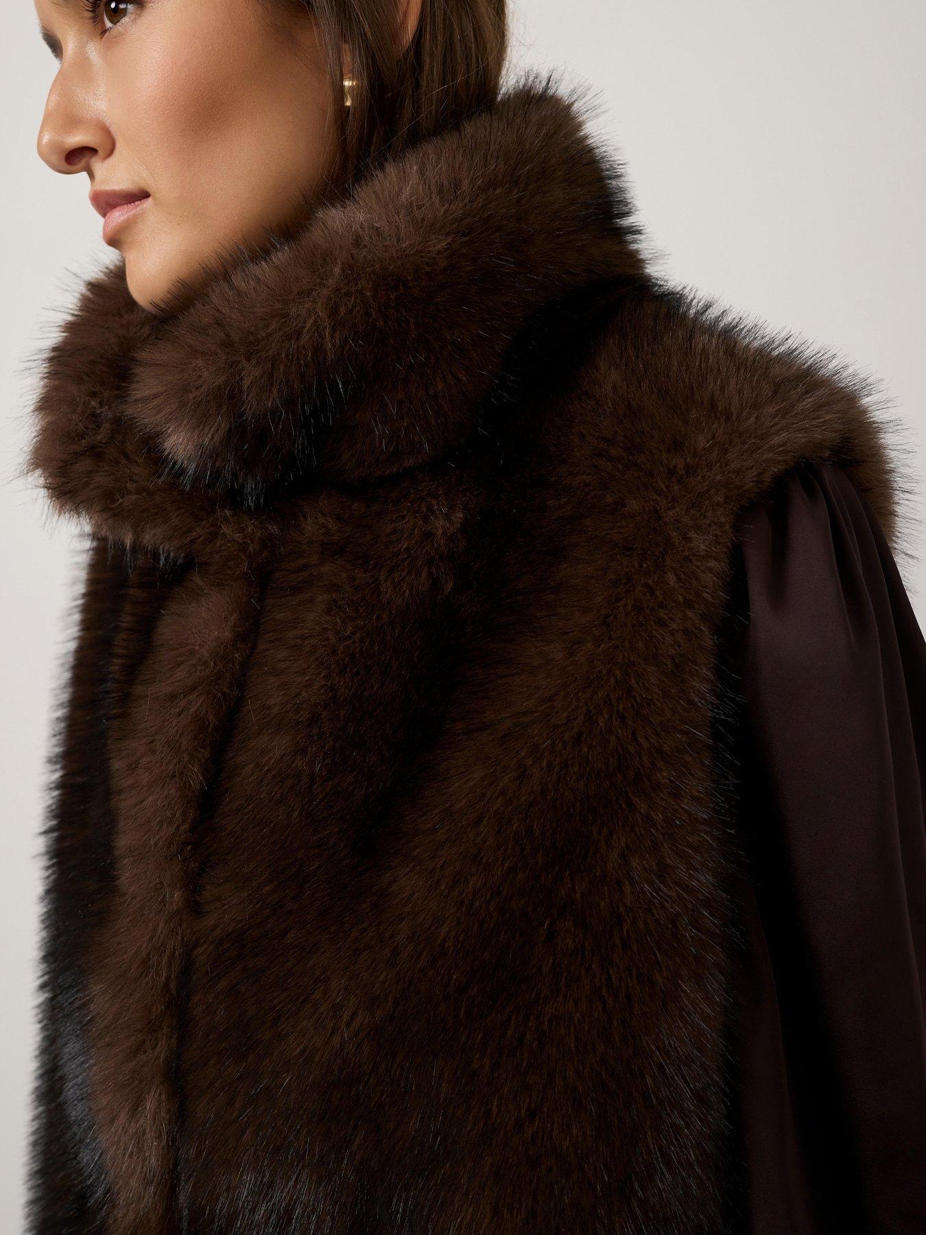 Image 4 of 6 of Mint Velvet Faux Fur Gilet - Brown