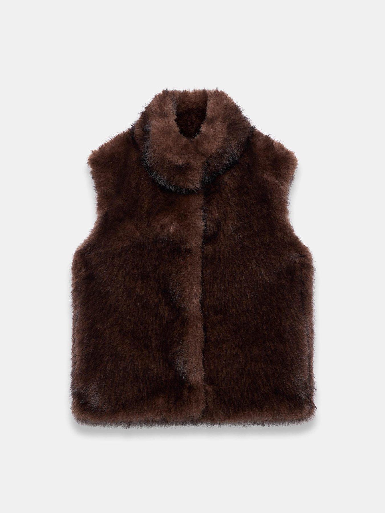 Image 5 of 6 of Mint Velvet Faux Fur Gilet - Brown