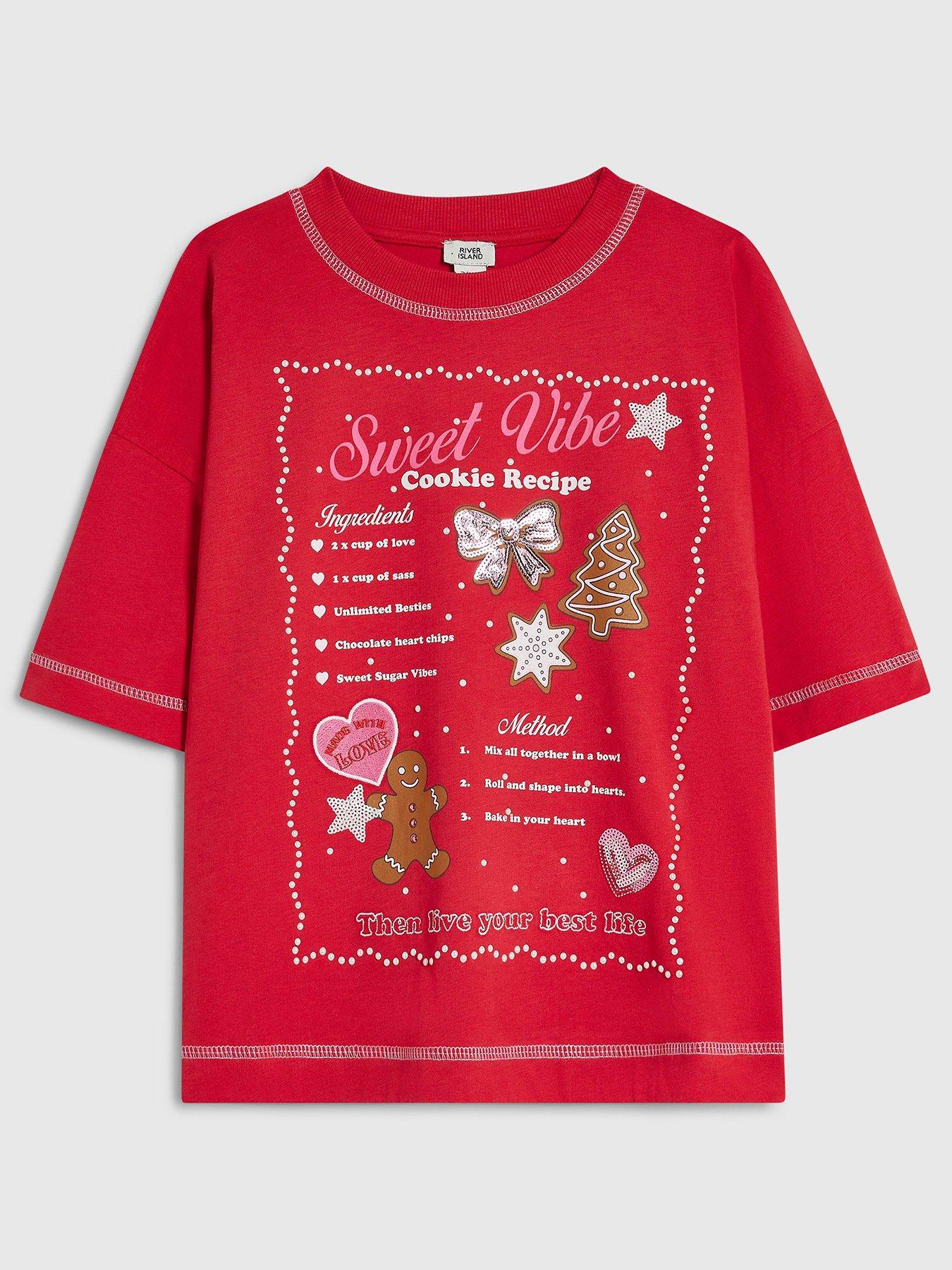 Image 1 of 4 of River Island Girls Christmas Recipe T-shirt - Red