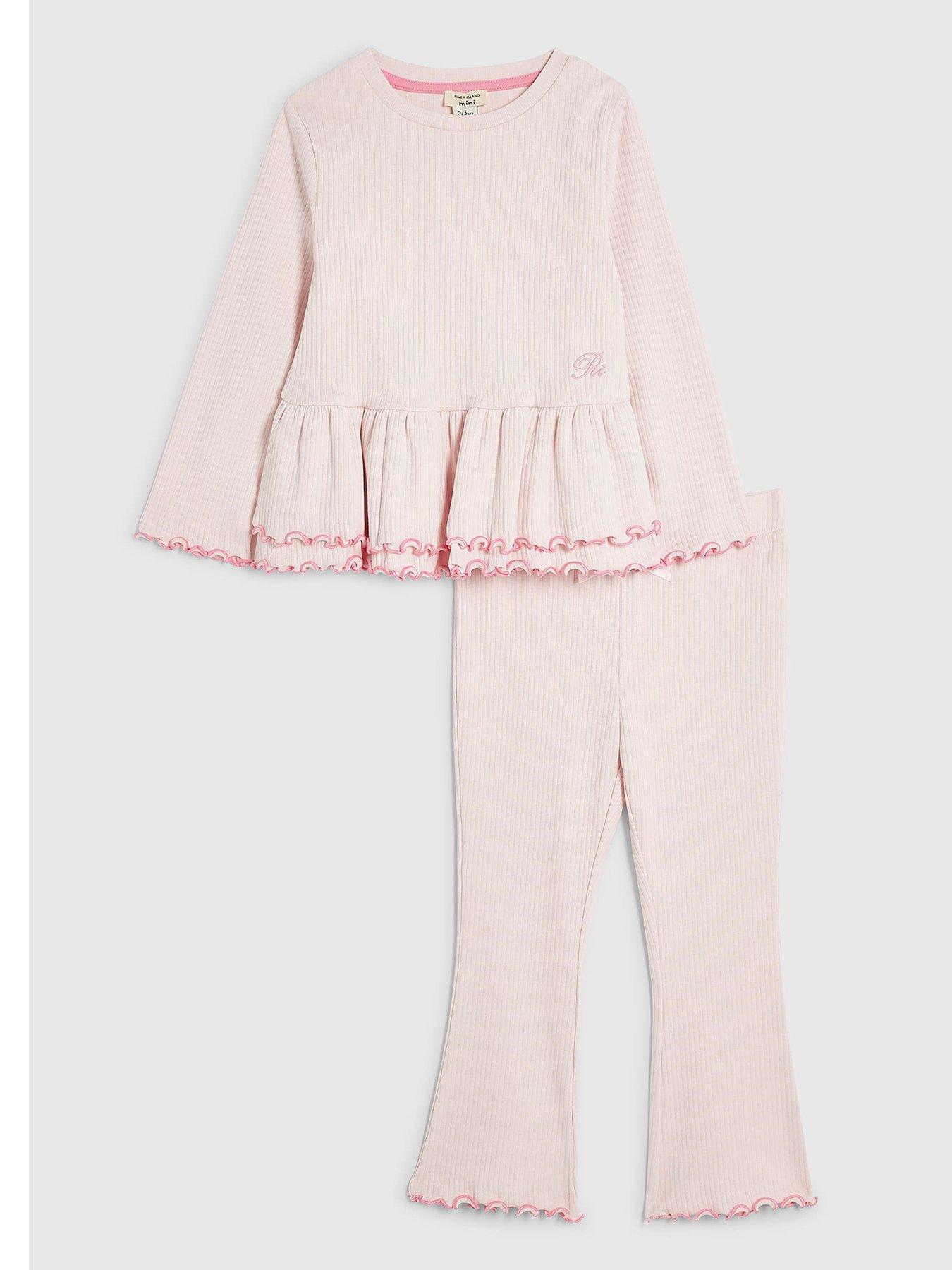 Image 1 of 5 of River Island Mini Mini Girls Peplum Rib Set - Pink