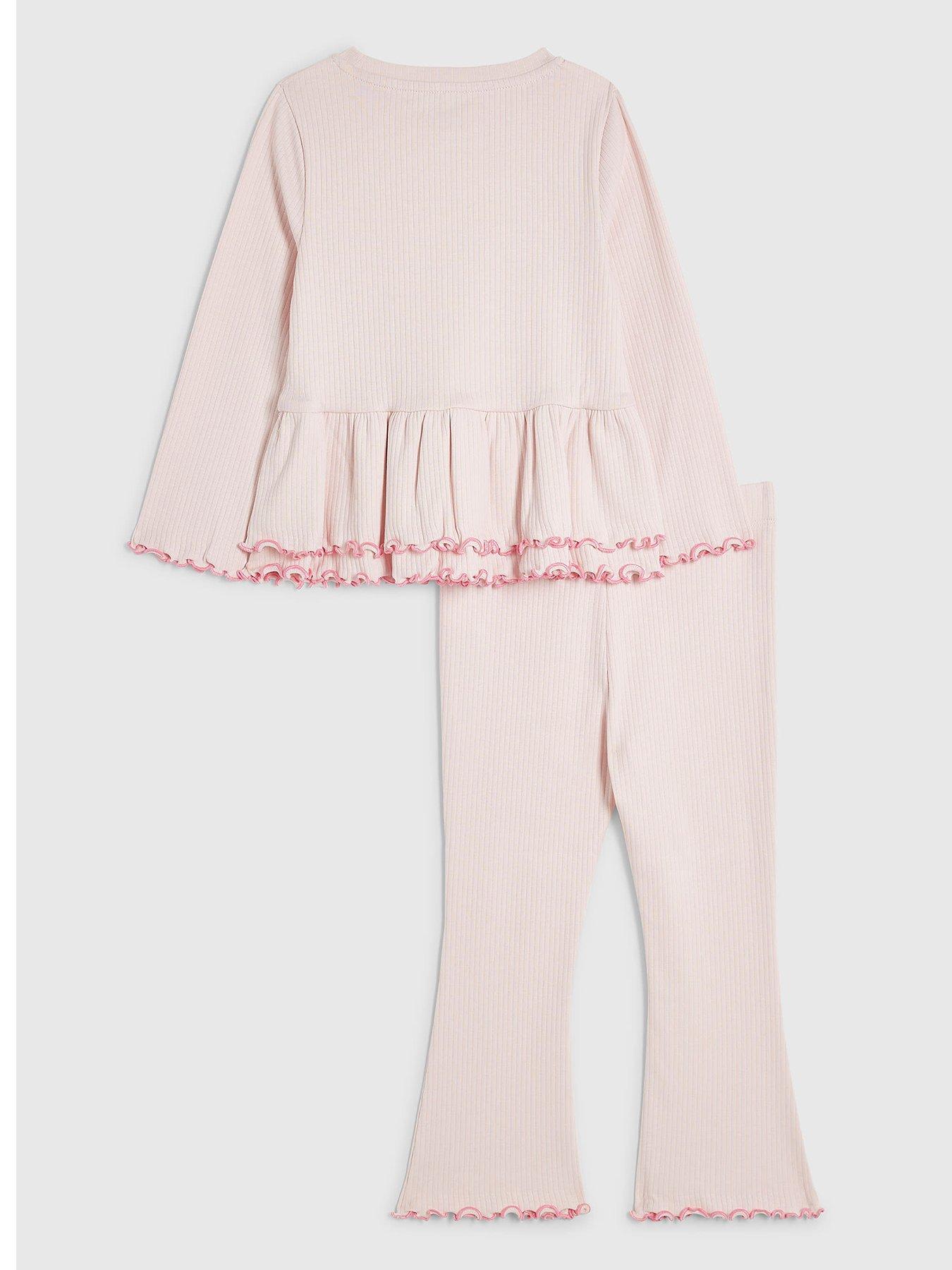 Image 2 of 5 of River Island Mini Mini Girls Peplum Rib Set - Pink