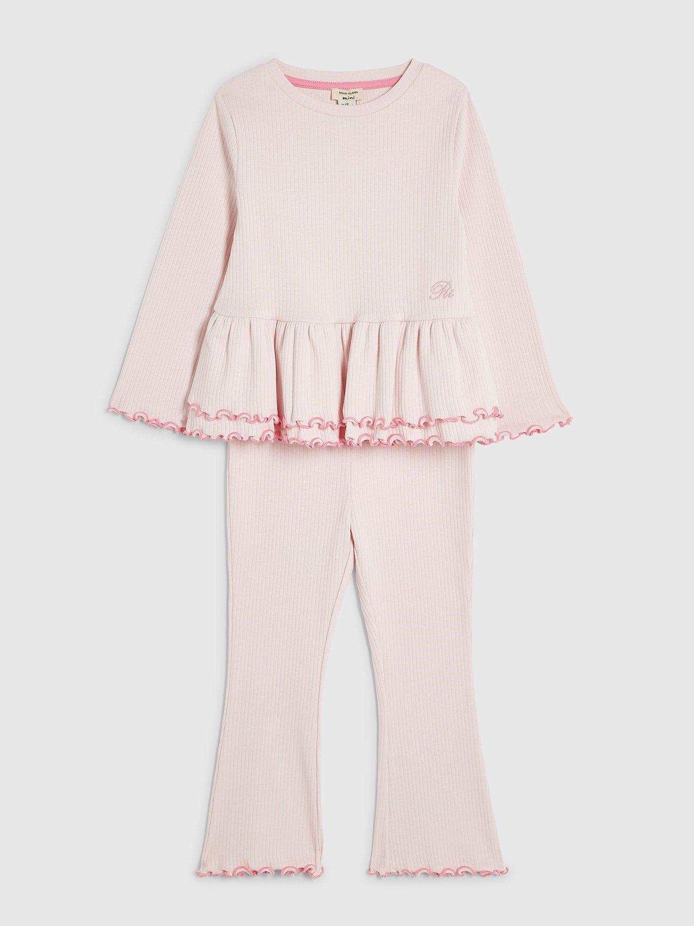 Image 3 of 5 of River Island Mini Mini Girls Peplum Rib Set - Pink