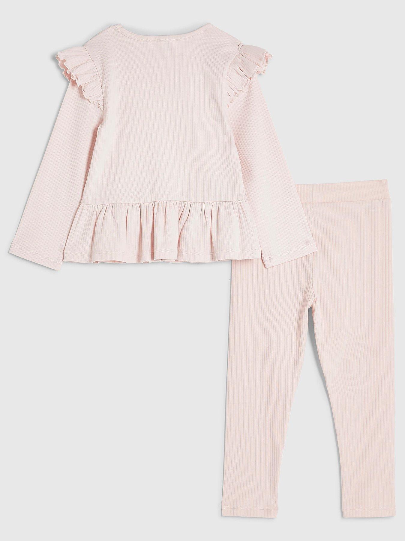 Image 2 of 5 of River Island Mini Mini Girls Bow Rib Legging Set - Pink
