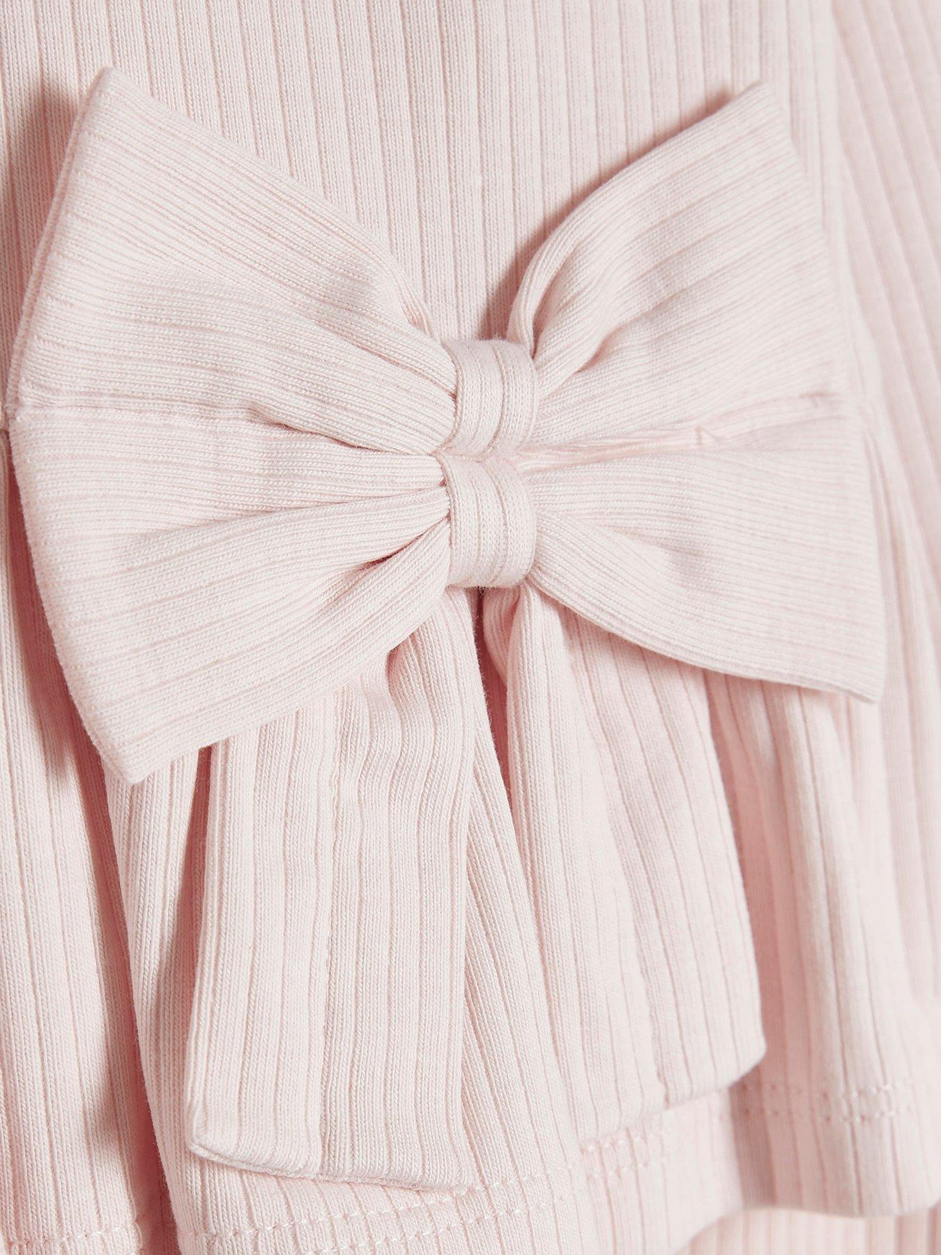 Image 5 of 5 of River Island Mini Mini Girls Bow Rib Legging Set - Pink