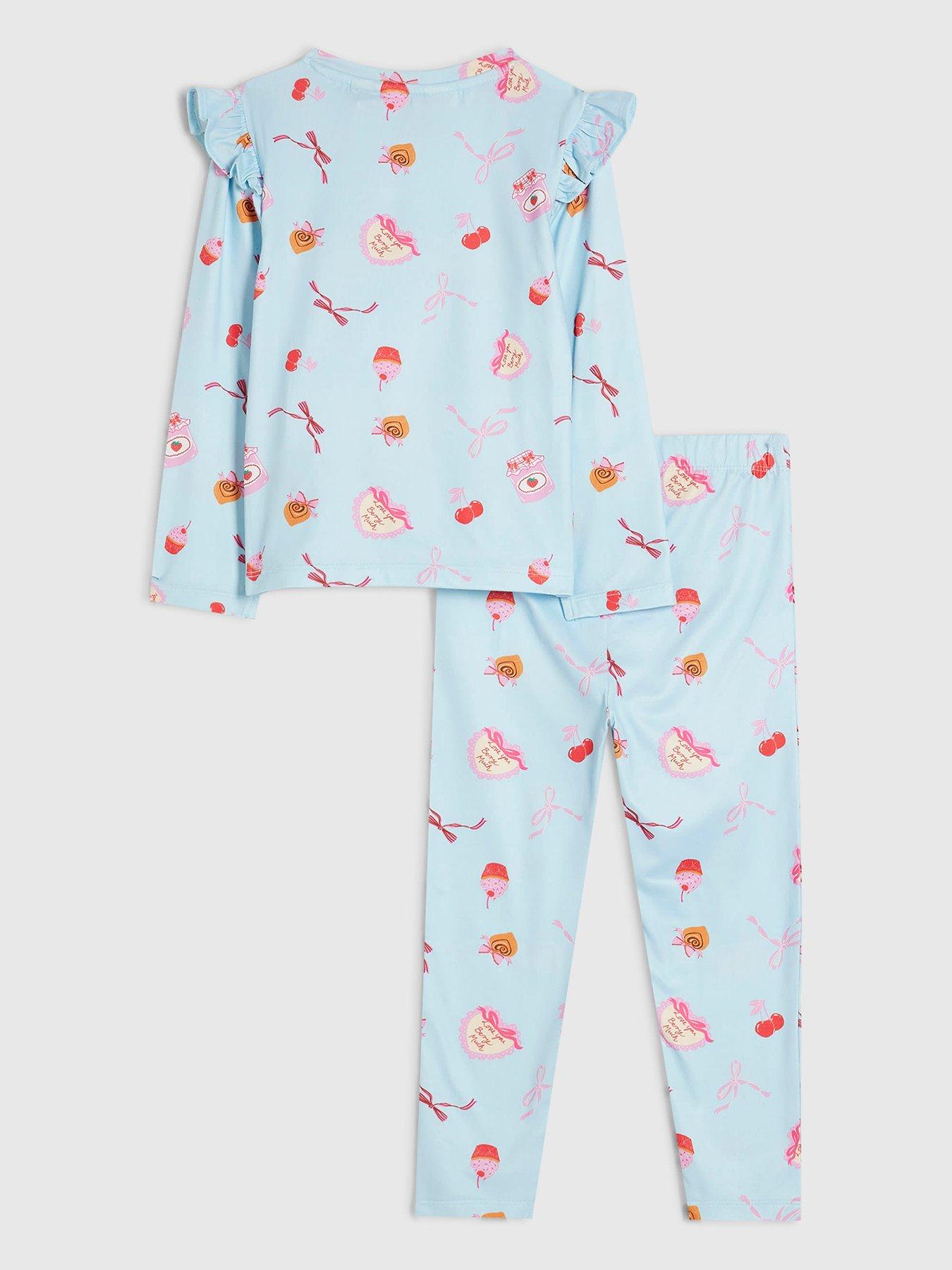 Image 2 of 5 of River Island Mini Girls Bakery Print Stretch Pyjamas Set - Blue