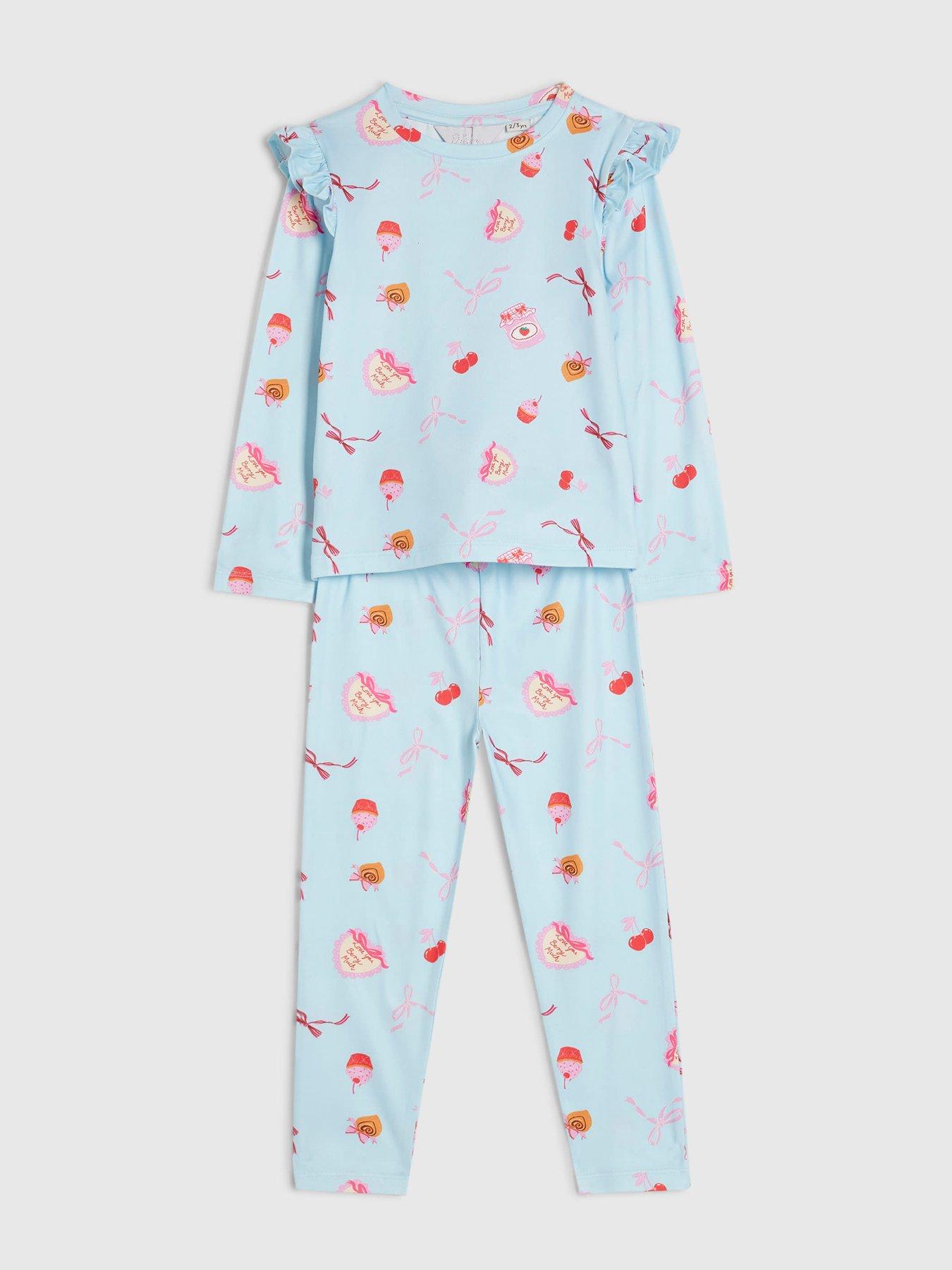 Image 3 of 5 of River Island Mini Girls Bakery Print Stretch Pyjamas Set - Blue