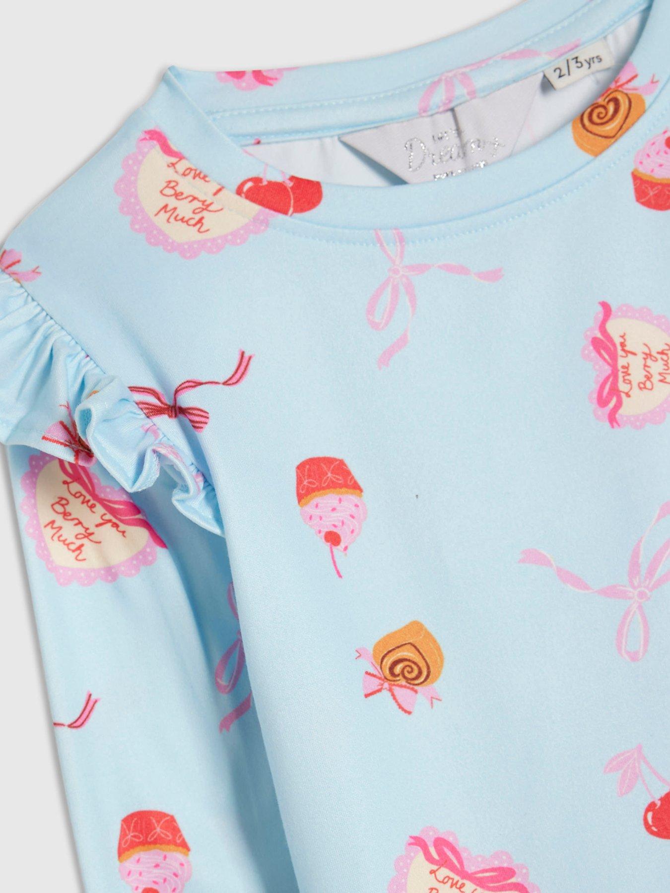 Image 5 of 5 of River Island Mini Girls Bakery Print Stretch Pyjamas Set - Blue