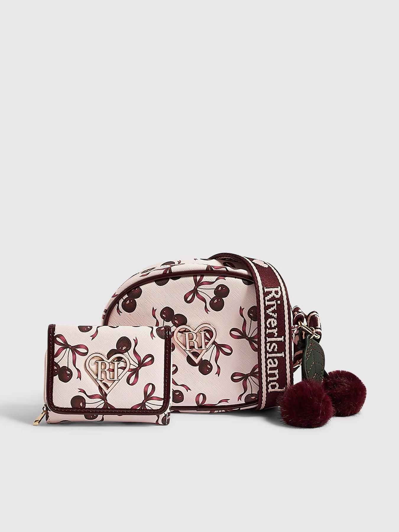 Image 1 of 6 of River Island Girls Cherry Crossbody Bundle Bag - Pink