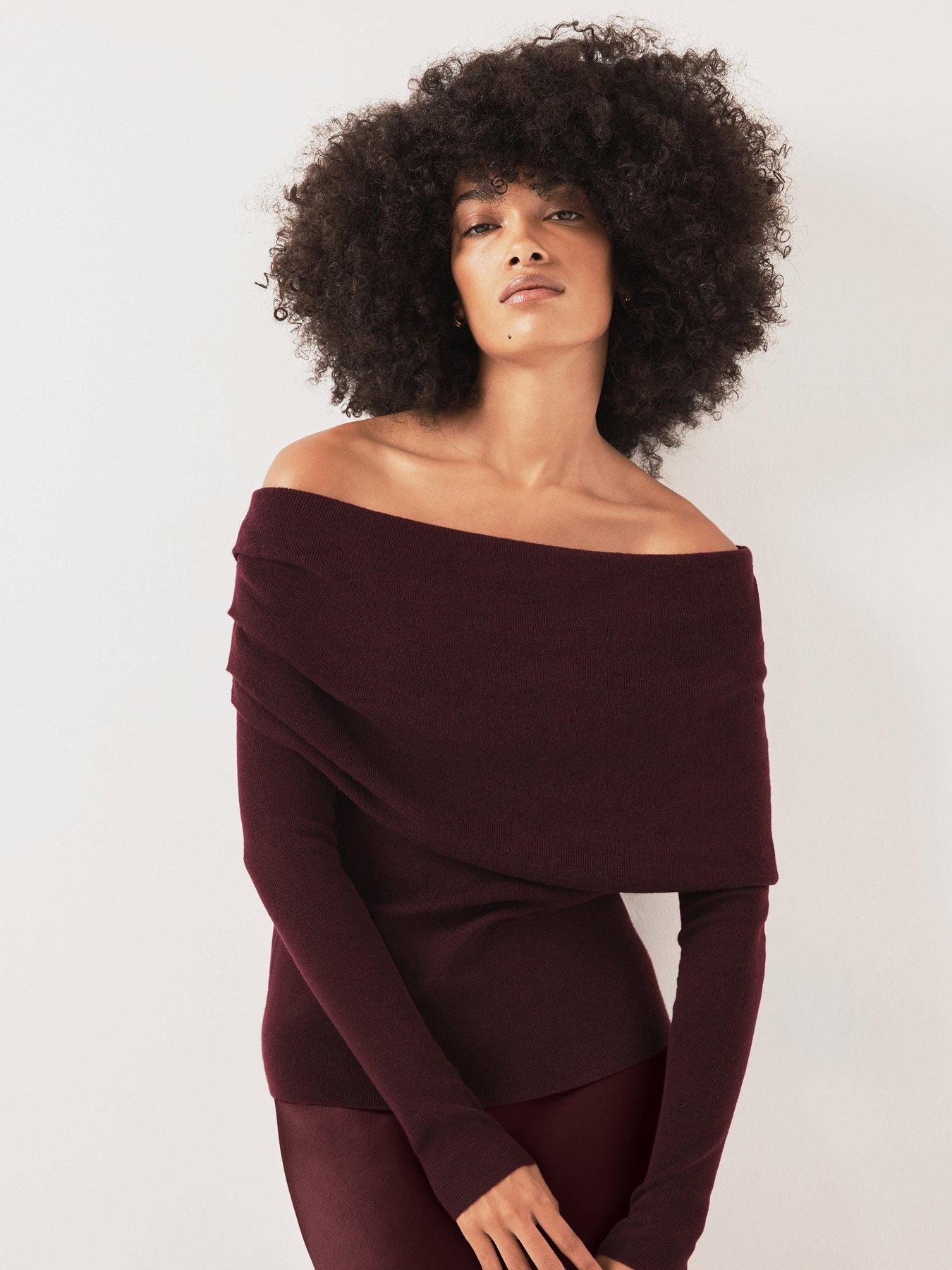 Image 1 of 6 of Mint Velvet Bardot Knit Top - Red