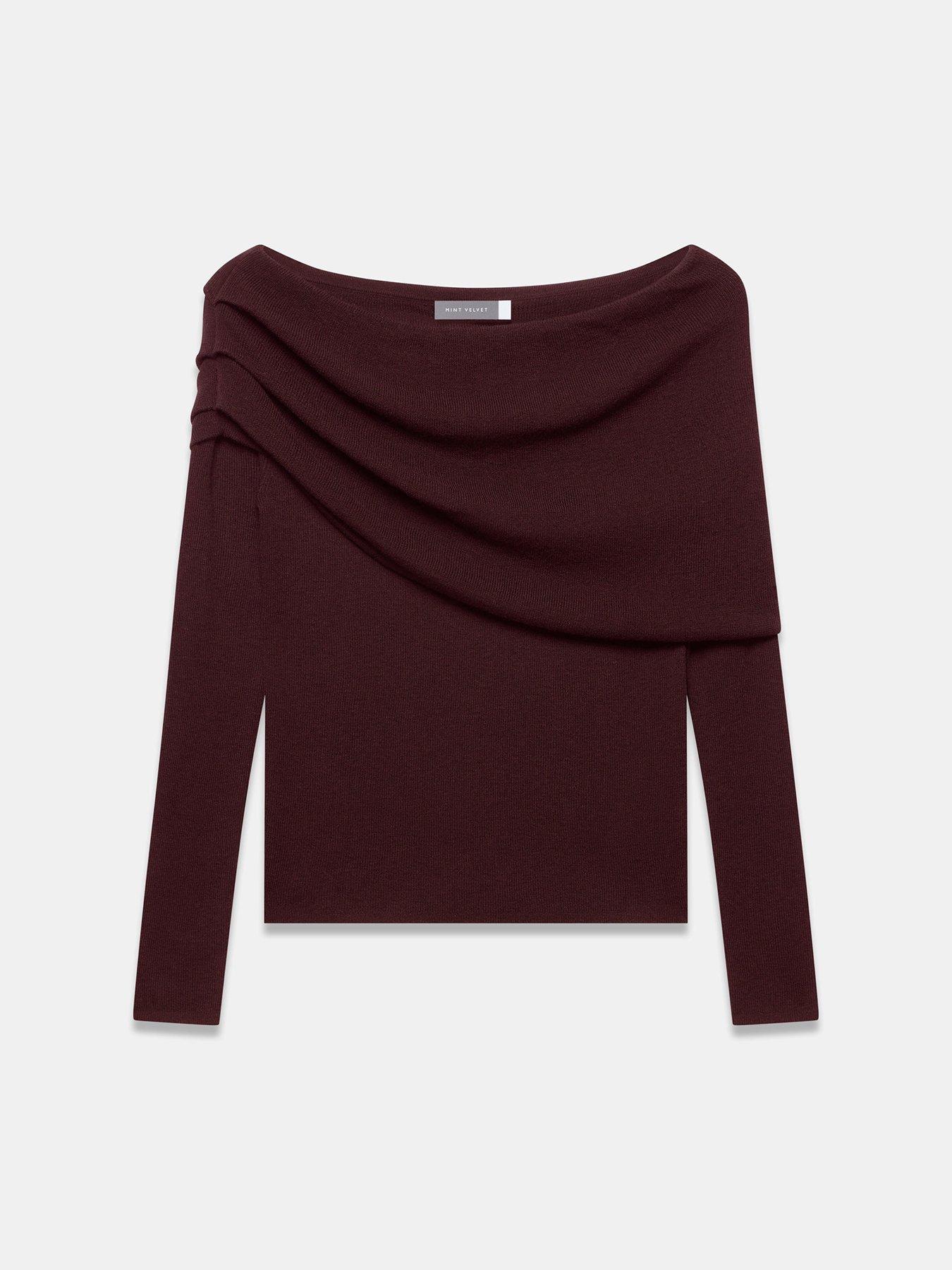 Image 5 of 6 of Mint Velvet Bardot Knit Top - Red