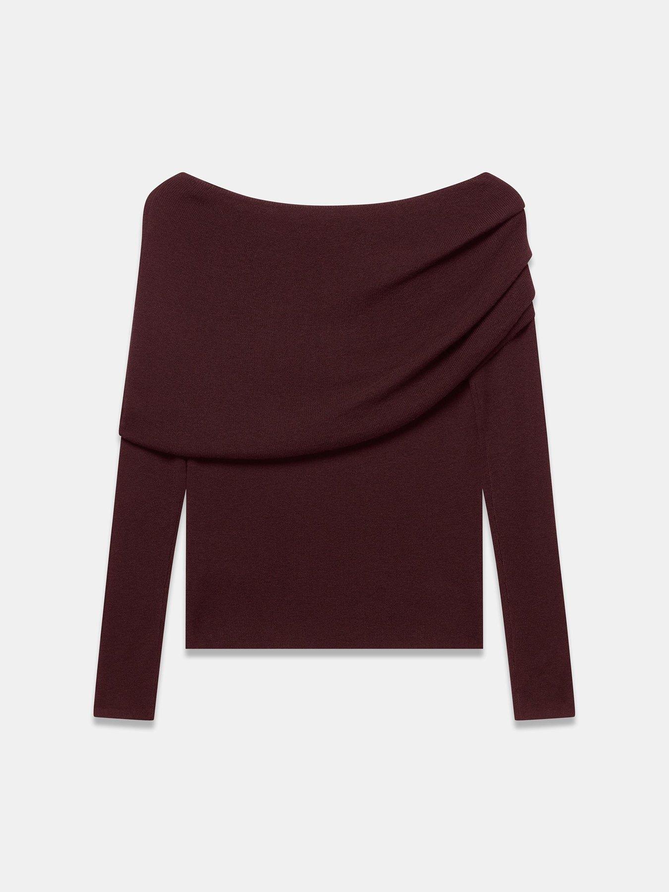 Image 6 of 6 of Mint Velvet Bardot Knit Top - Red