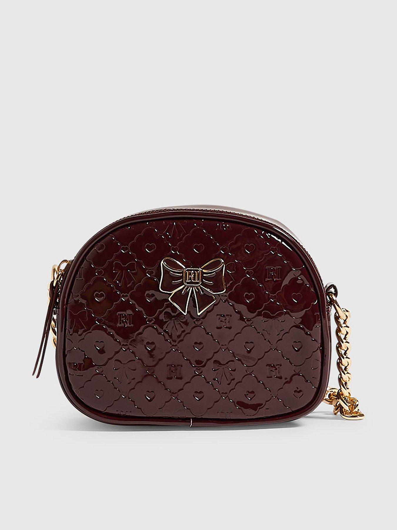 Image 1 of 5 of River Island Girls Patent Monogram Crossbody Bag - Burgundy