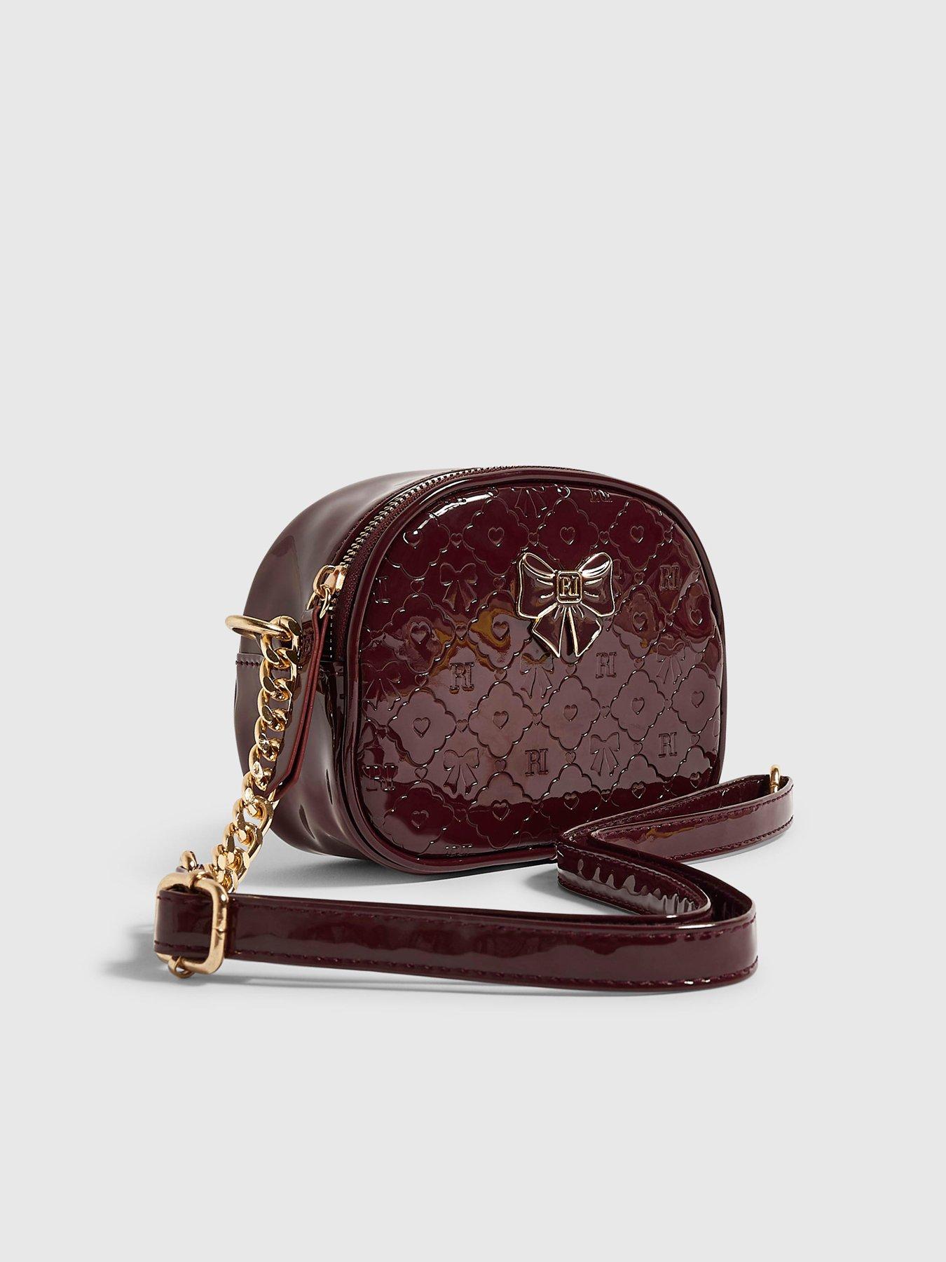 Image 4 of 5 of River Island Girls Patent Monogram Crossbody Bag - Burgundy