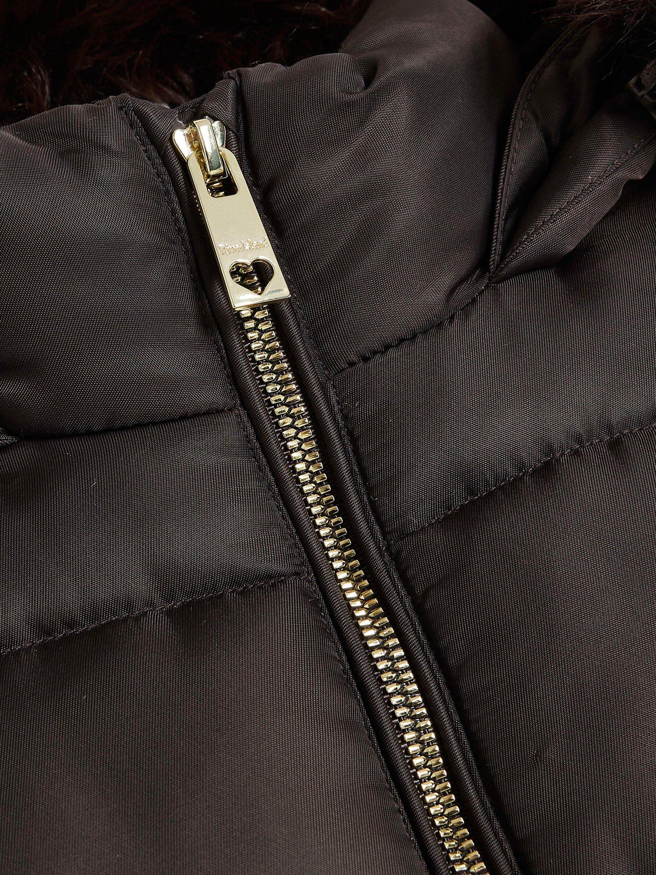 Image 4 of 4 of River Island Girls Hybrid Faux Fur Cinch Padded Coat - Brown