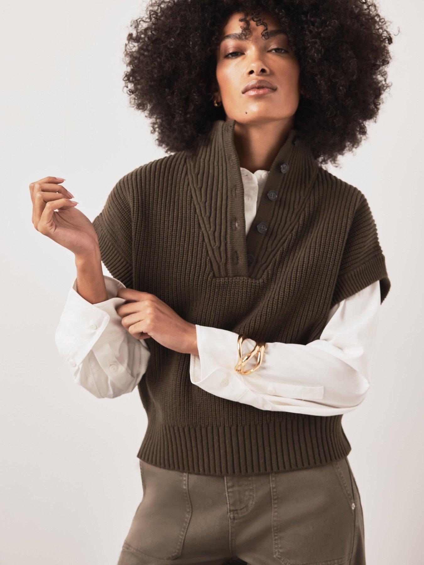 Image 2 of 6 of Mint Velvet Khaki Funnel Neck Ribbed Knit Top - Green