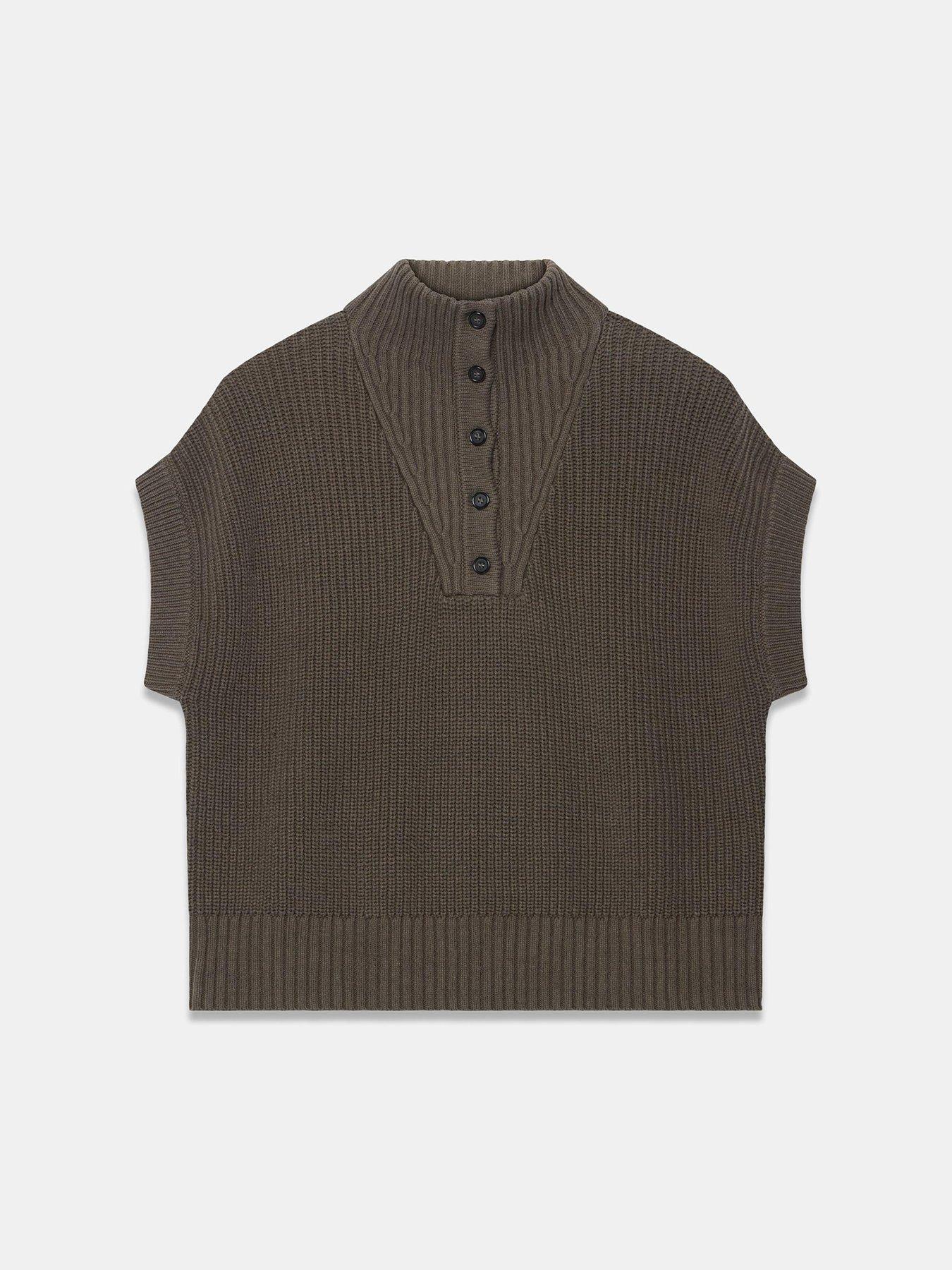 Image 5 of 6 of Mint Velvet Khaki Funnel Neck Ribbed Knit Top - Green
