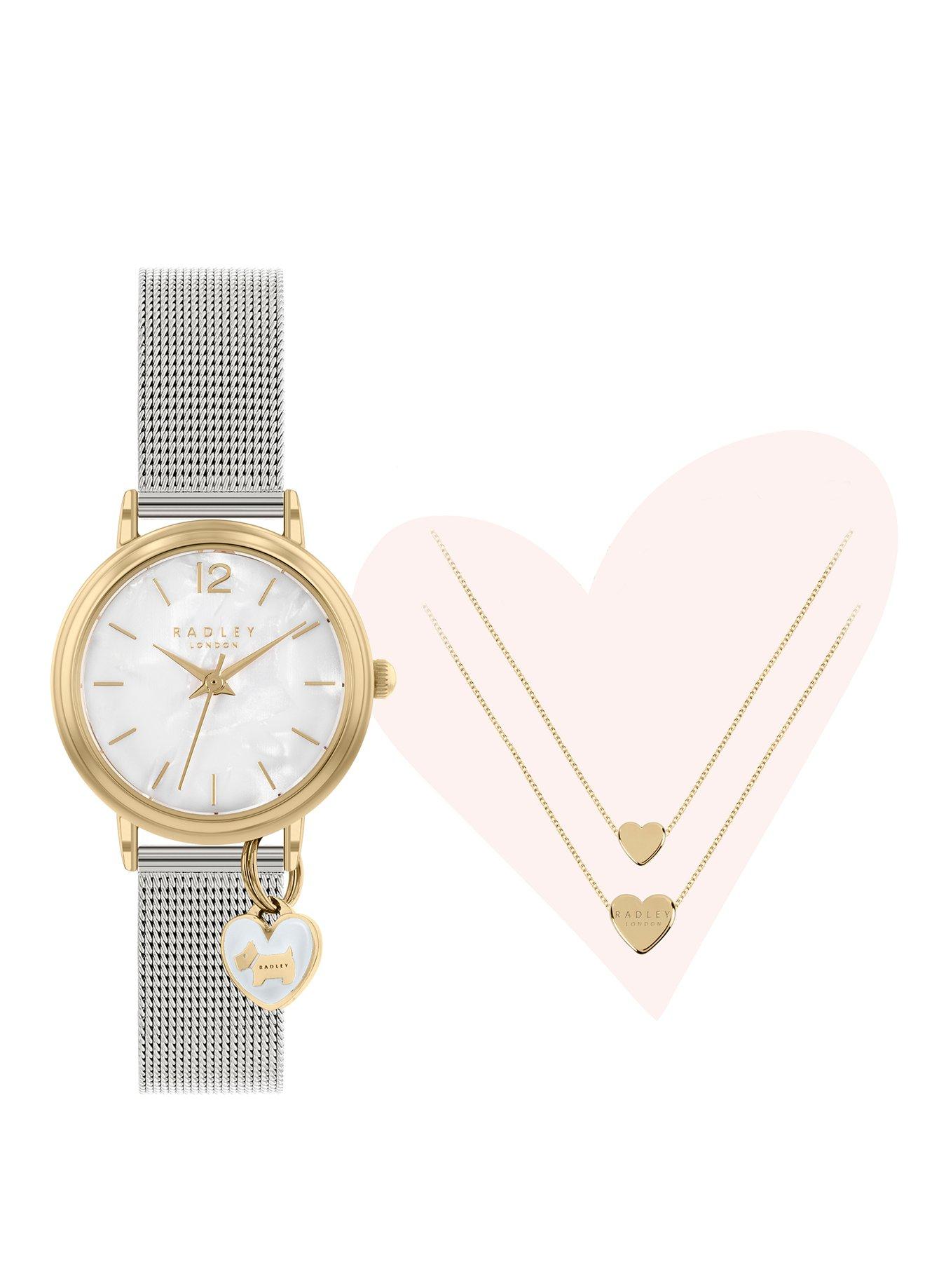 Image 1 of 5 of Radley Womens Stone Set Heart Charm Bracelet Watch Set - Gold