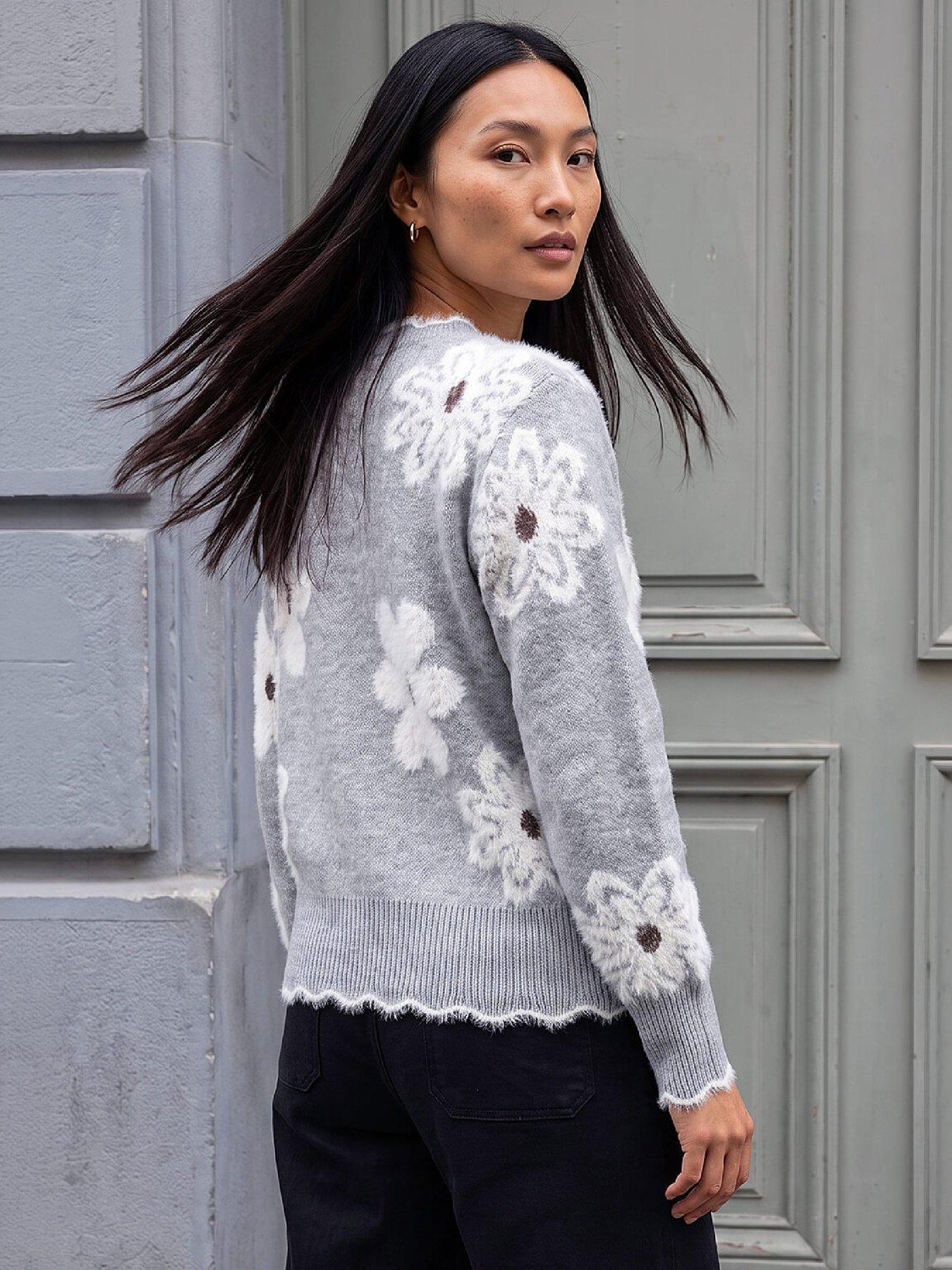 Image 3 of 4 of Roman Womens Fluffy Floral Soft Touch Jumper - Grey
