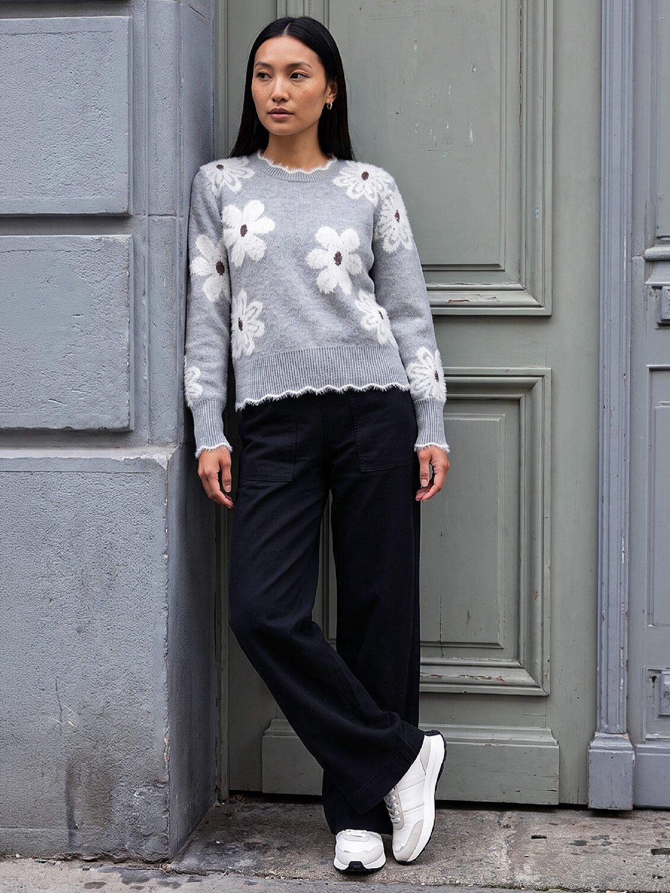 Image 4 of 4 of Roman Womens Fluffy Floral Soft Touch Jumper - Grey