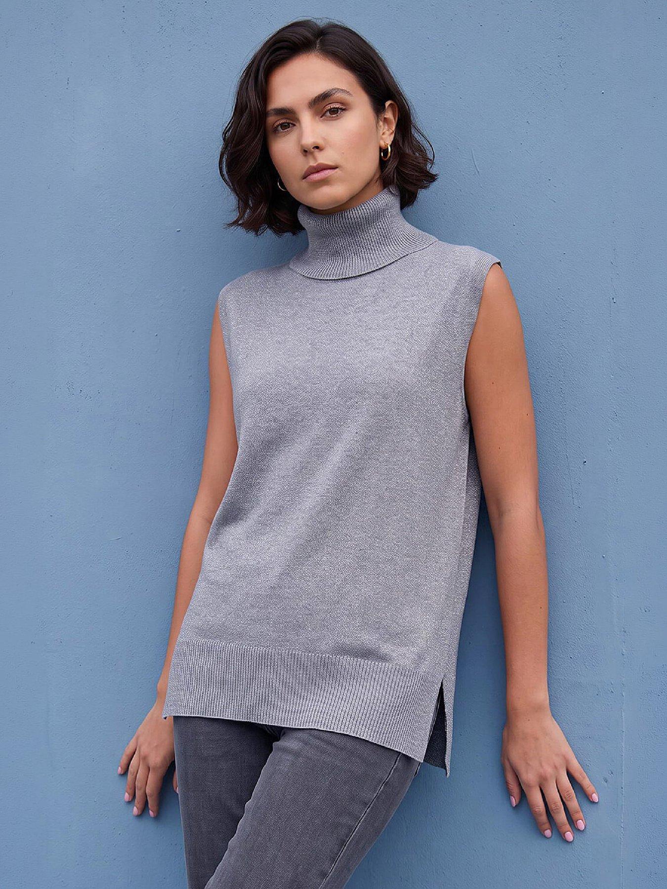Roman Women's Grey Shimmer Roll Neck Knit Jumper In | Size: 12 - Image 2