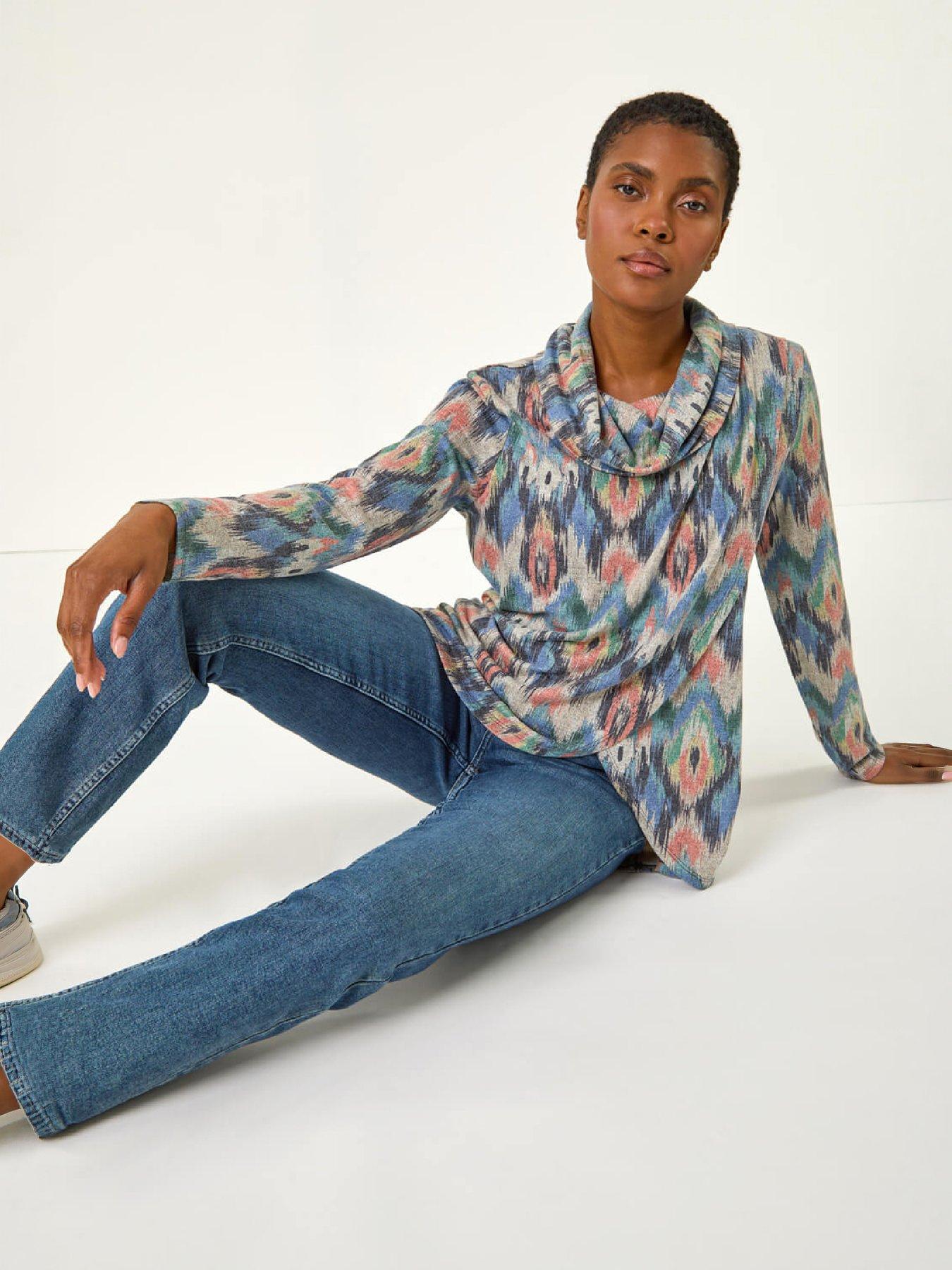 Roman Women's Blue Cowl Neck Snit Top In | : Size 12 - Image 2