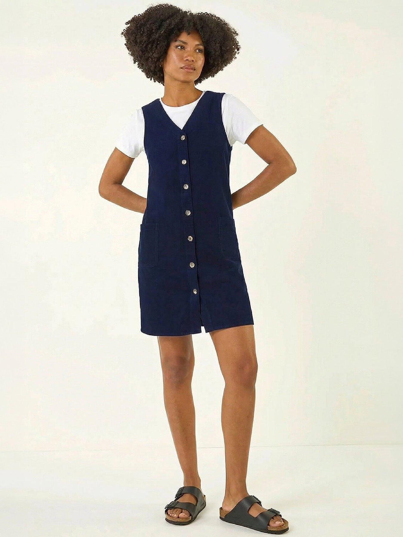 Image 3 of 4 of Roman Womens V-Neck Button Through Pocket Dress - Navy