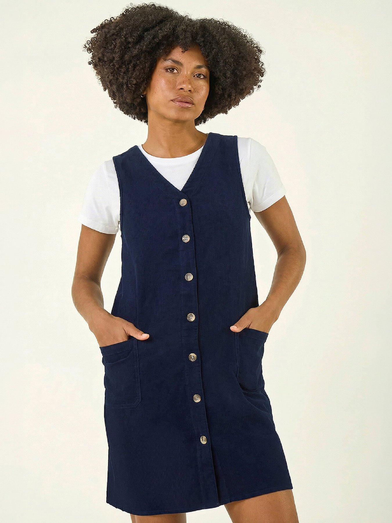 Image 4 of 4 of Roman Womens V-Neck Button Through Pocket Dress - Navy