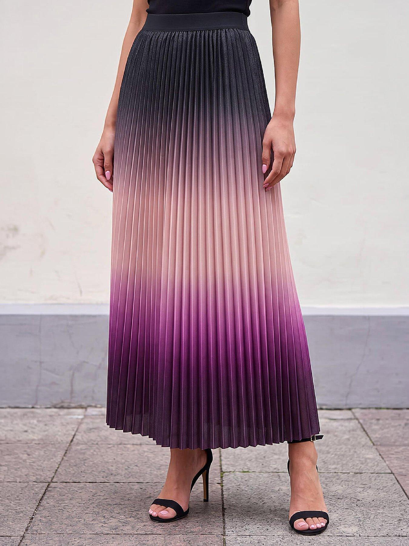 Image 1 of 4 of Roman Womens Ombre Pleated Pull-On Midi Skirt - Purple