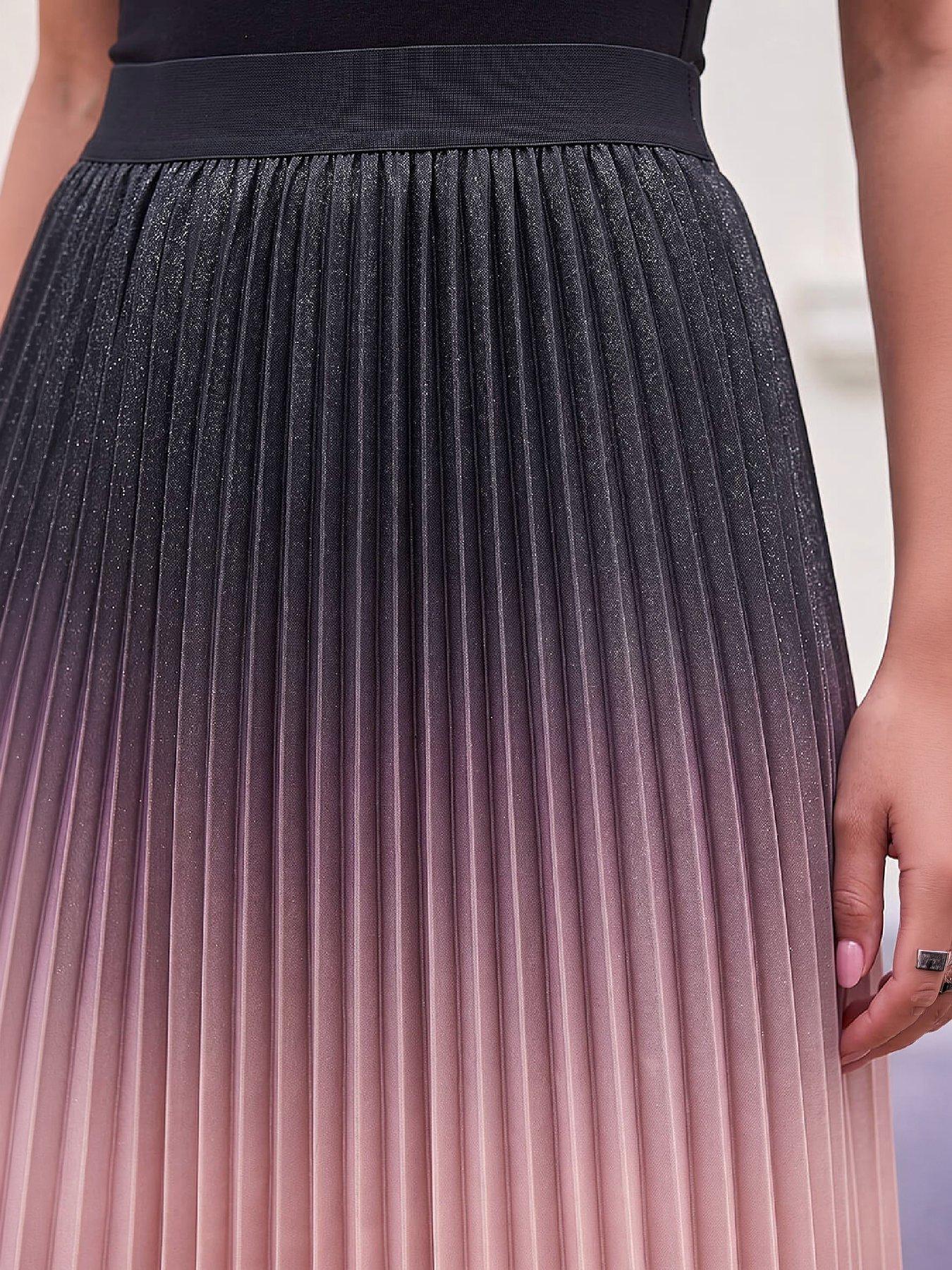 Image 2 of 4 of Roman Womens Ombre Pleated Pull-On Midi Skirt - Purple