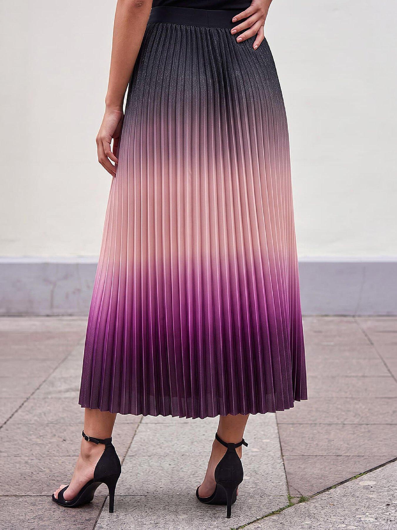 Image 3 of 4 of Roman Womens Ombre Pleated Pull-On Midi Skirt - Purple
