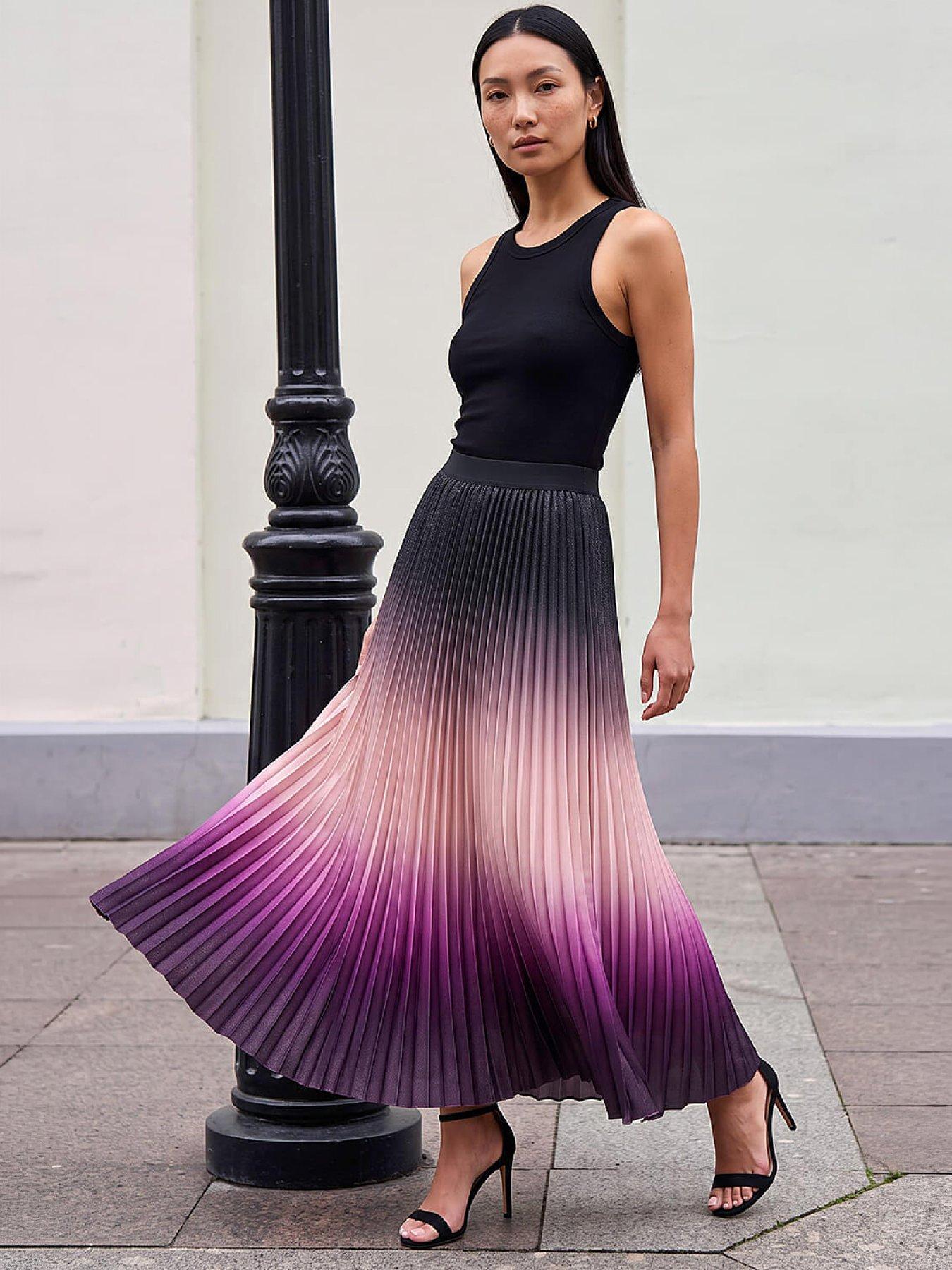 Image 4 of 4 of Roman Womens Ombre Pleated Pull-On Midi Skirt - Purple
