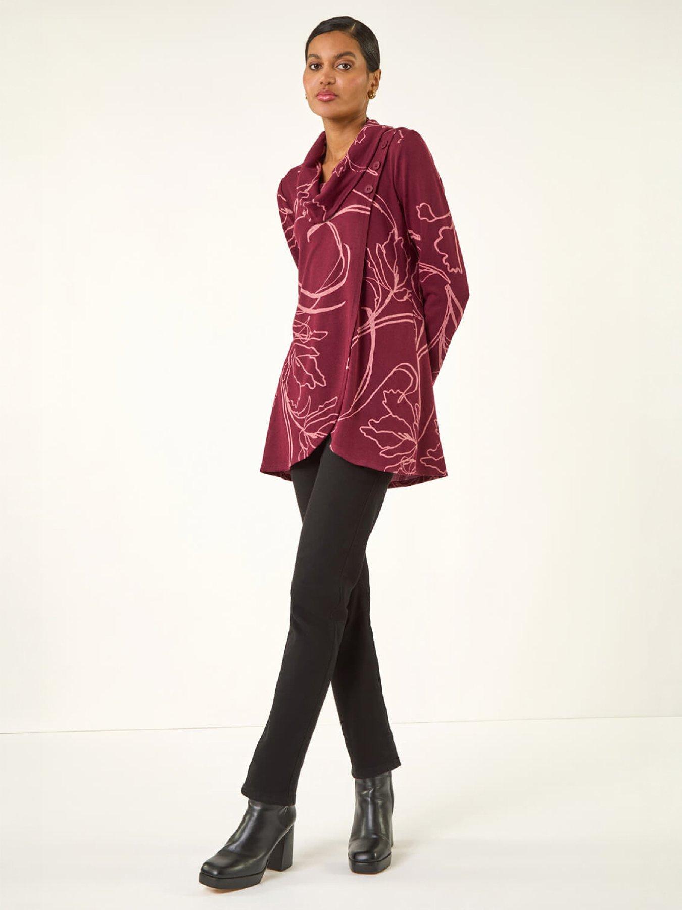 Roman Women's Cowl Neck Long Sleeve Tunic Ladies Lightweight Longline Patterned Top Blouse Snit Autumn Winter Work & Casual Smart Wear Going Out Party Loungewear - Image 3