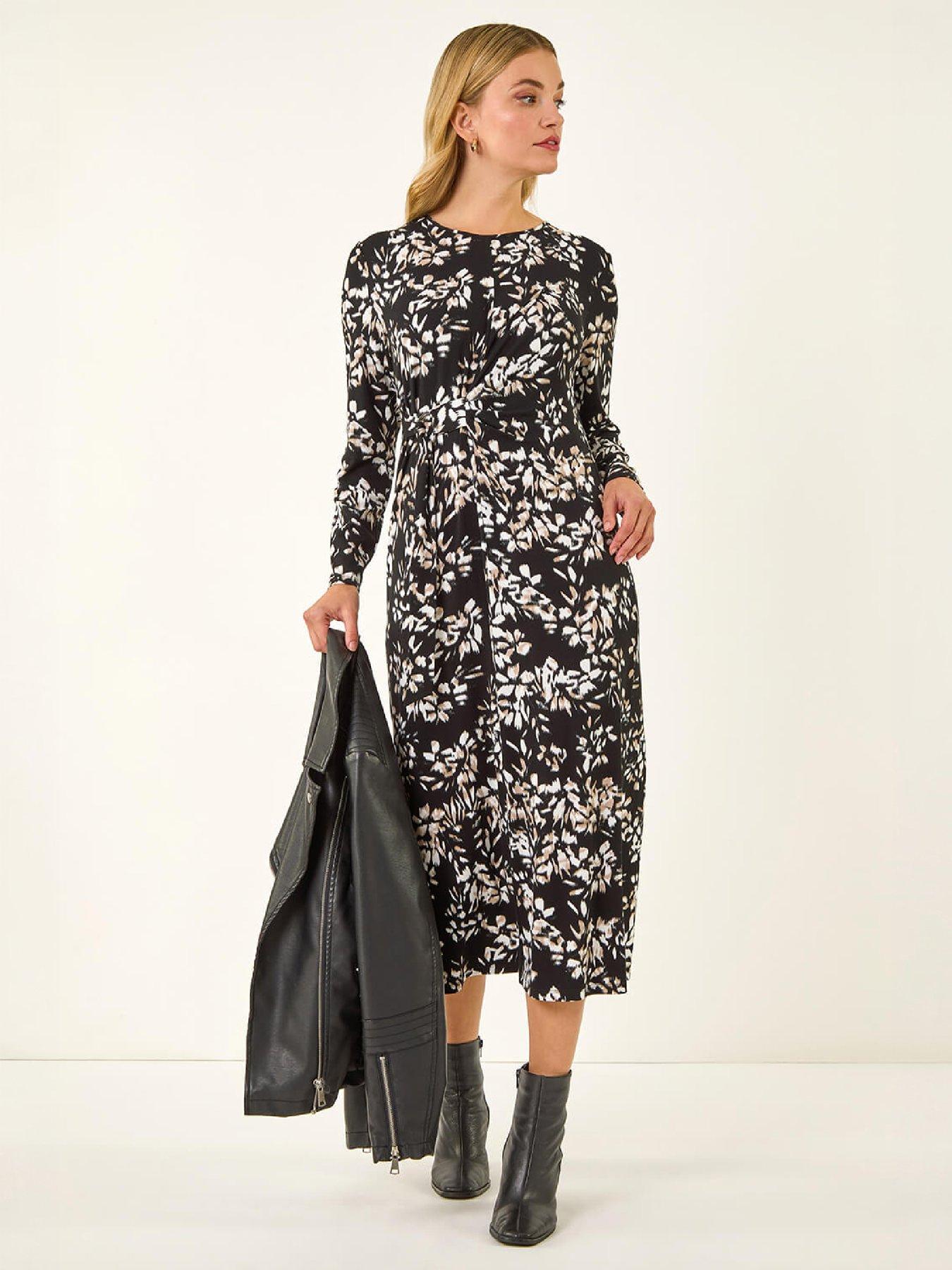 Dusk Women's Black Printed Stretch Midi Dress In | Size: 16 - Image 5