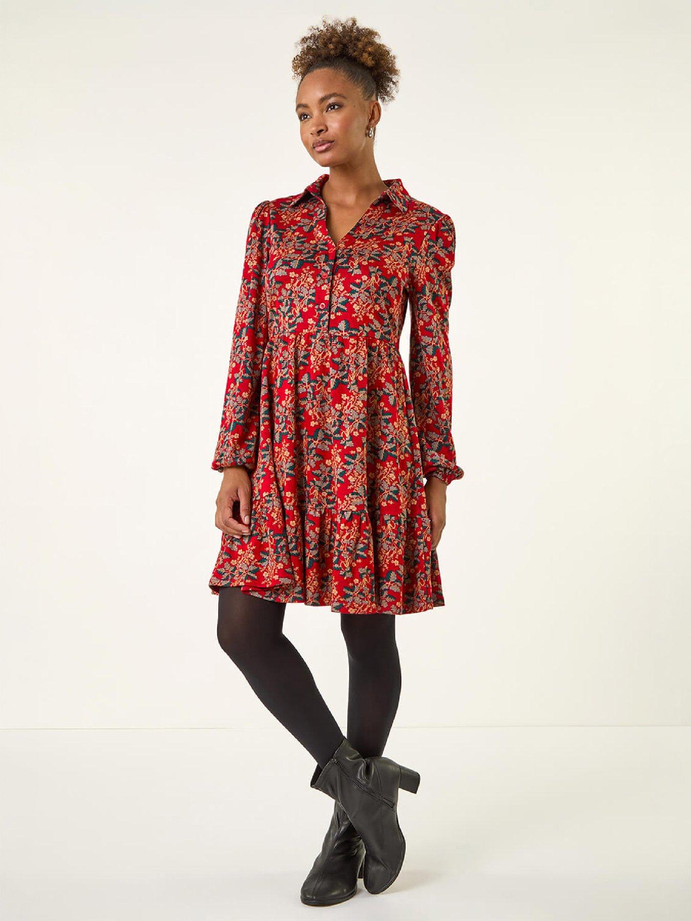 Roman Women's Red Floral Print Button Stretch Dress In | : Size 18 - Image 2