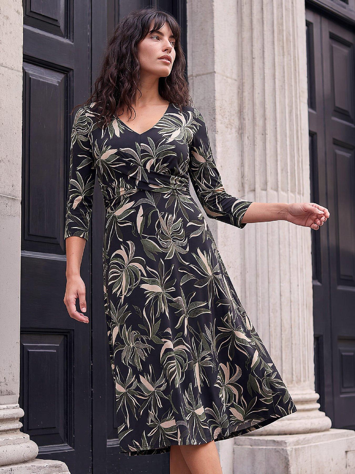 Image 4 of 4 of Roman Womens Cross-Over V-Neck Fit And Flare Midi Dress - Green