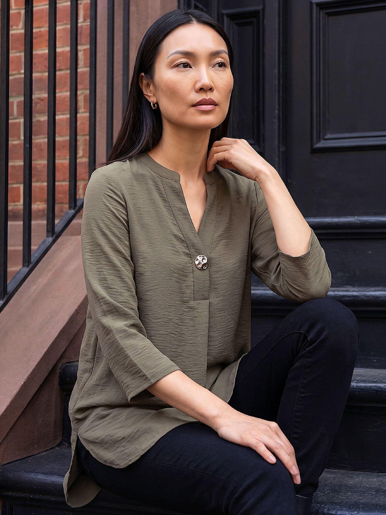 Roman Khaki Button Detail Top - Image 7